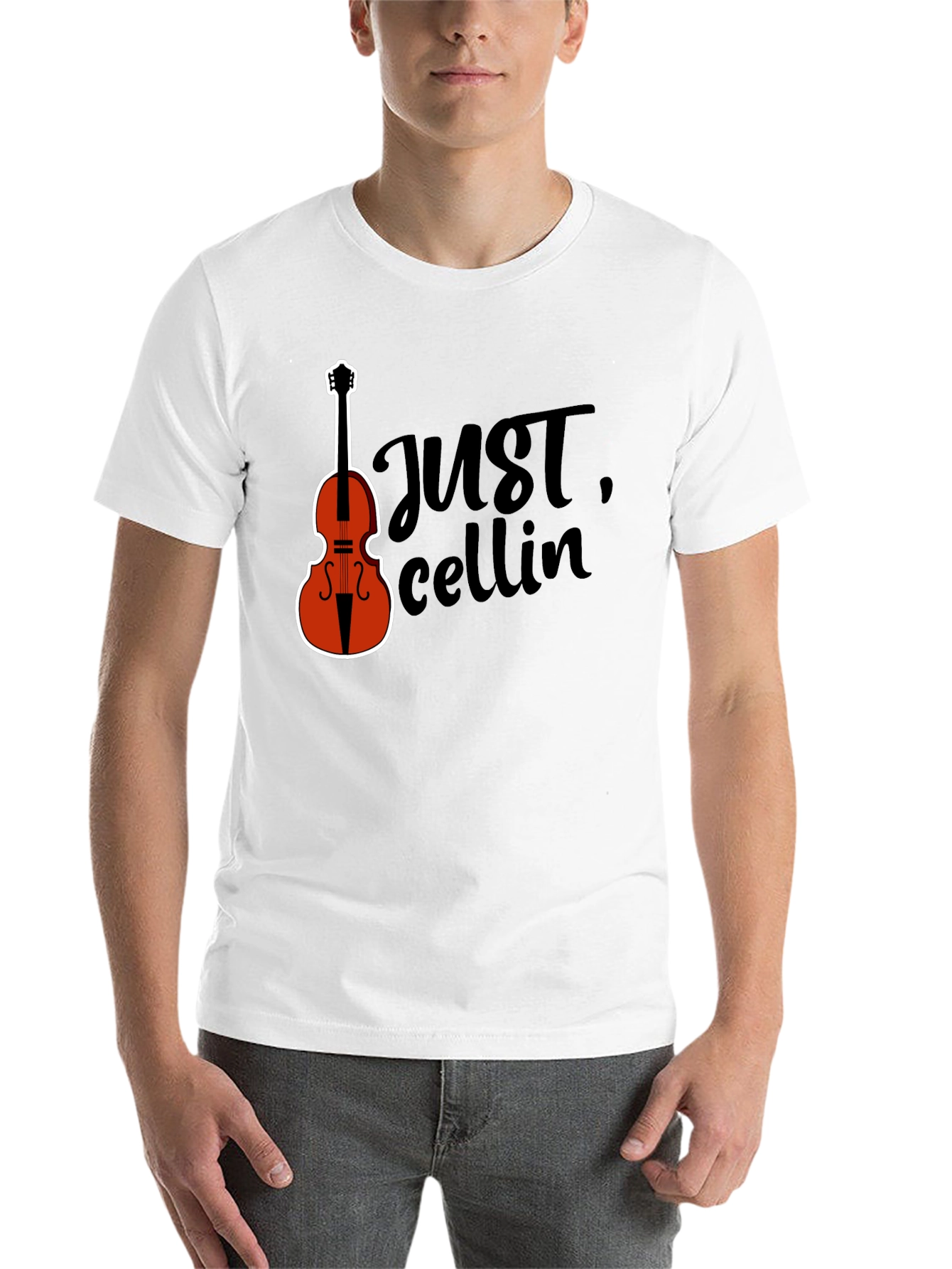 Black Just Cellin' Black T-Shirt with Cello Graphic view 14