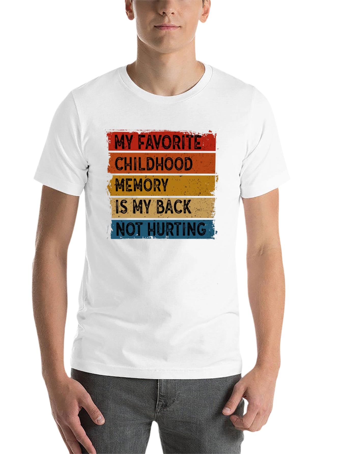 Black Funny Back Pain T-Shirt - "Childhood Memory" view 14