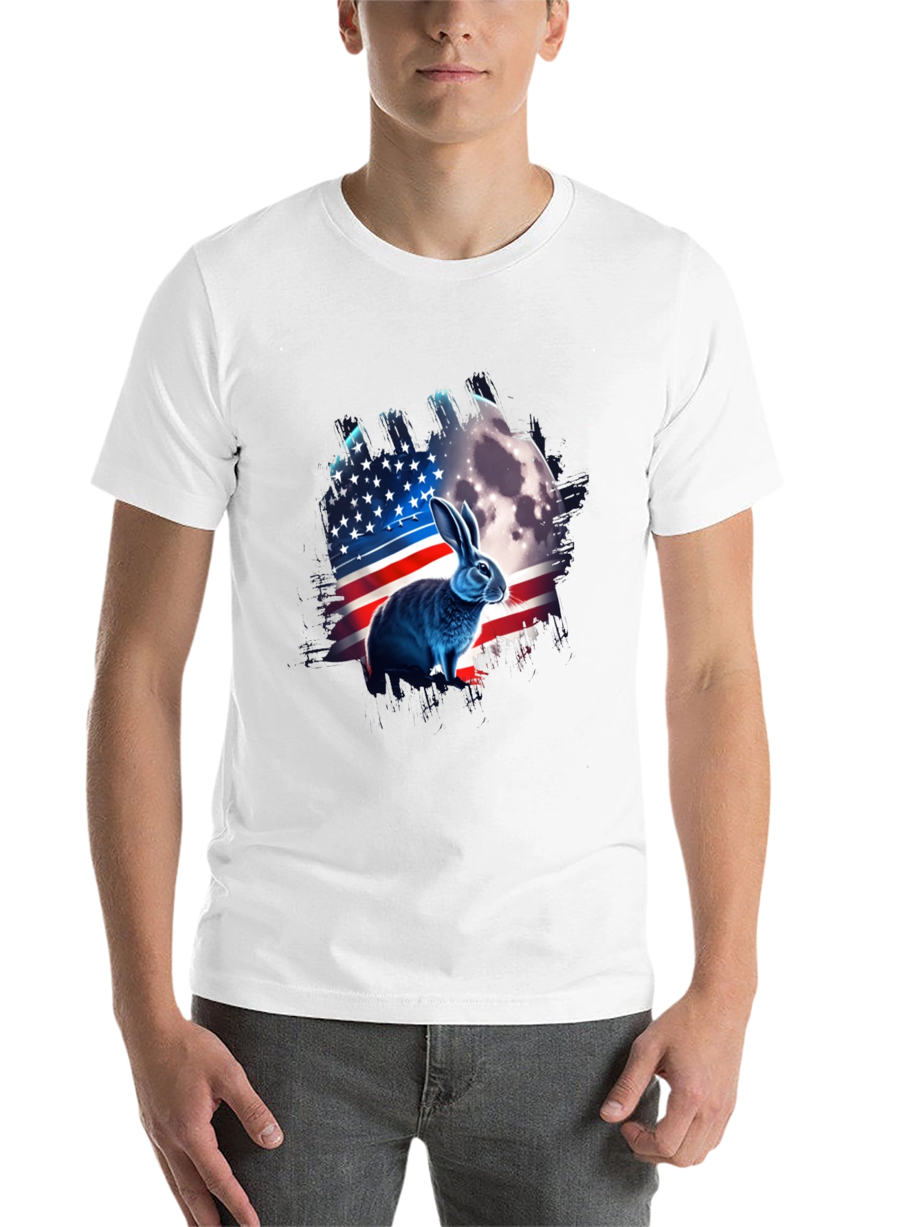Black Patriotic Rabbit USA Flag T-Shirt view 14