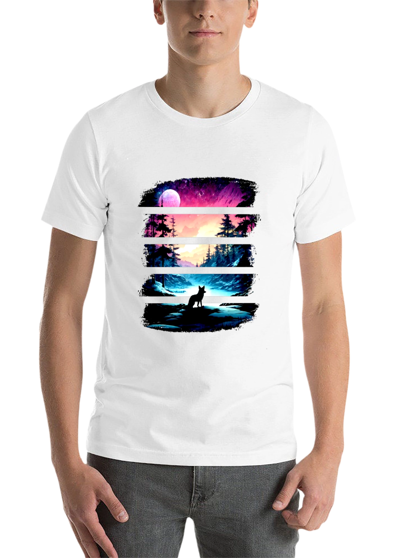 Black Wolf Landscape Black Graphic Tee view 14