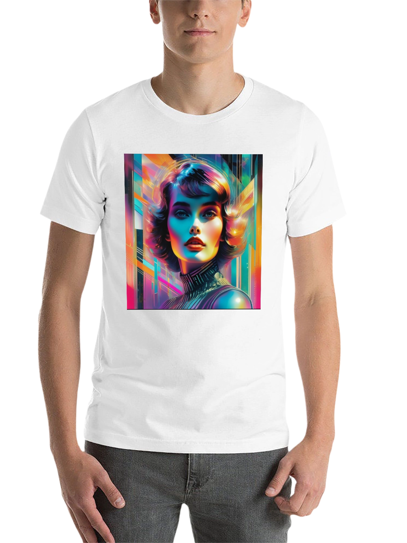 Black Vivid Retro Woman Graphic Tee - Modern Art Style view 14