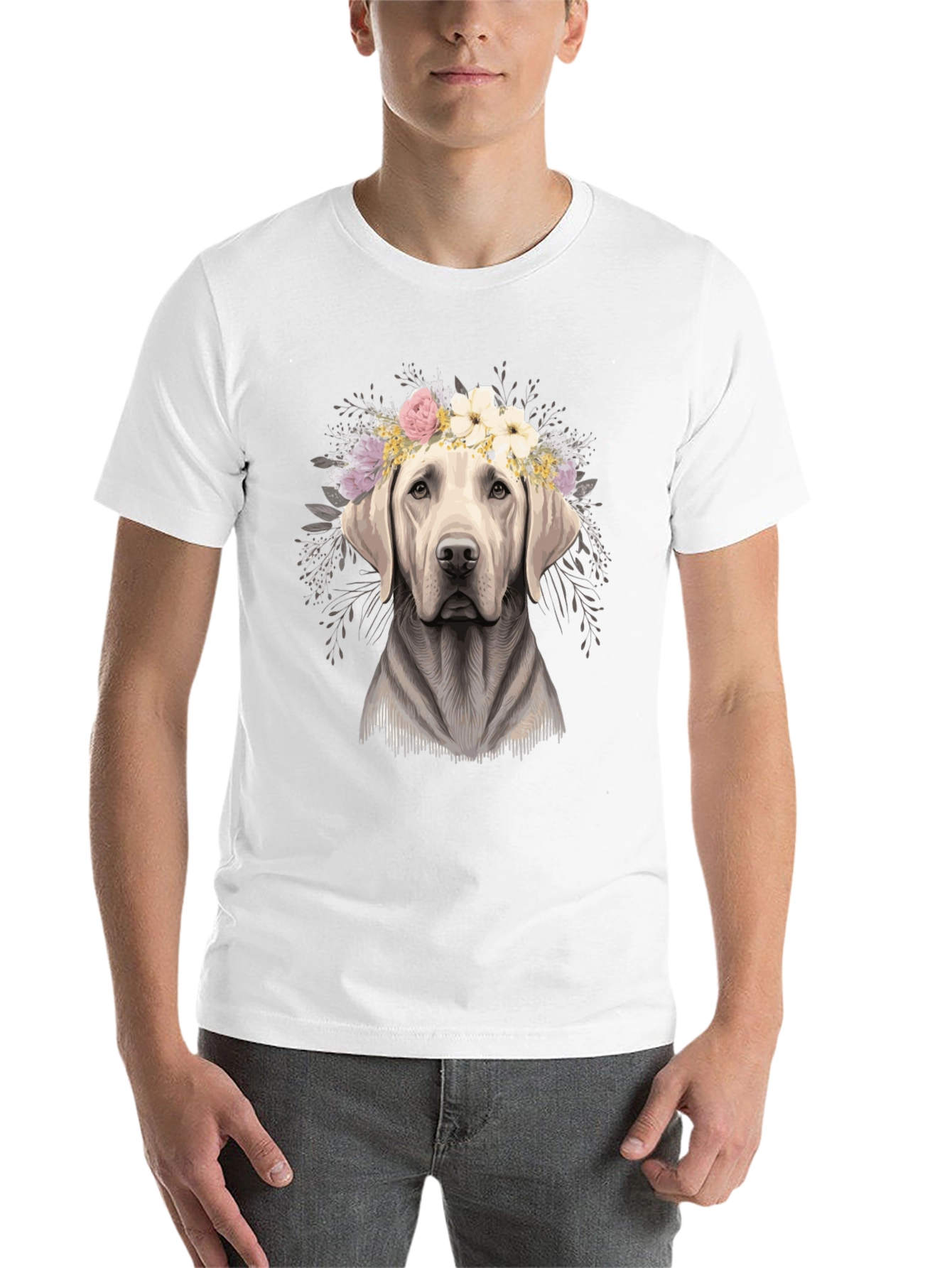 Black Dog with Flower Crown Graphic Tee - Black view 14