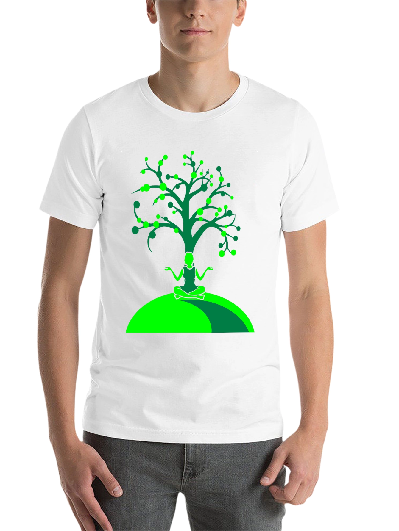 Black Yoga Tree Graphic Tee - Black Cotton T-Shirt view 14