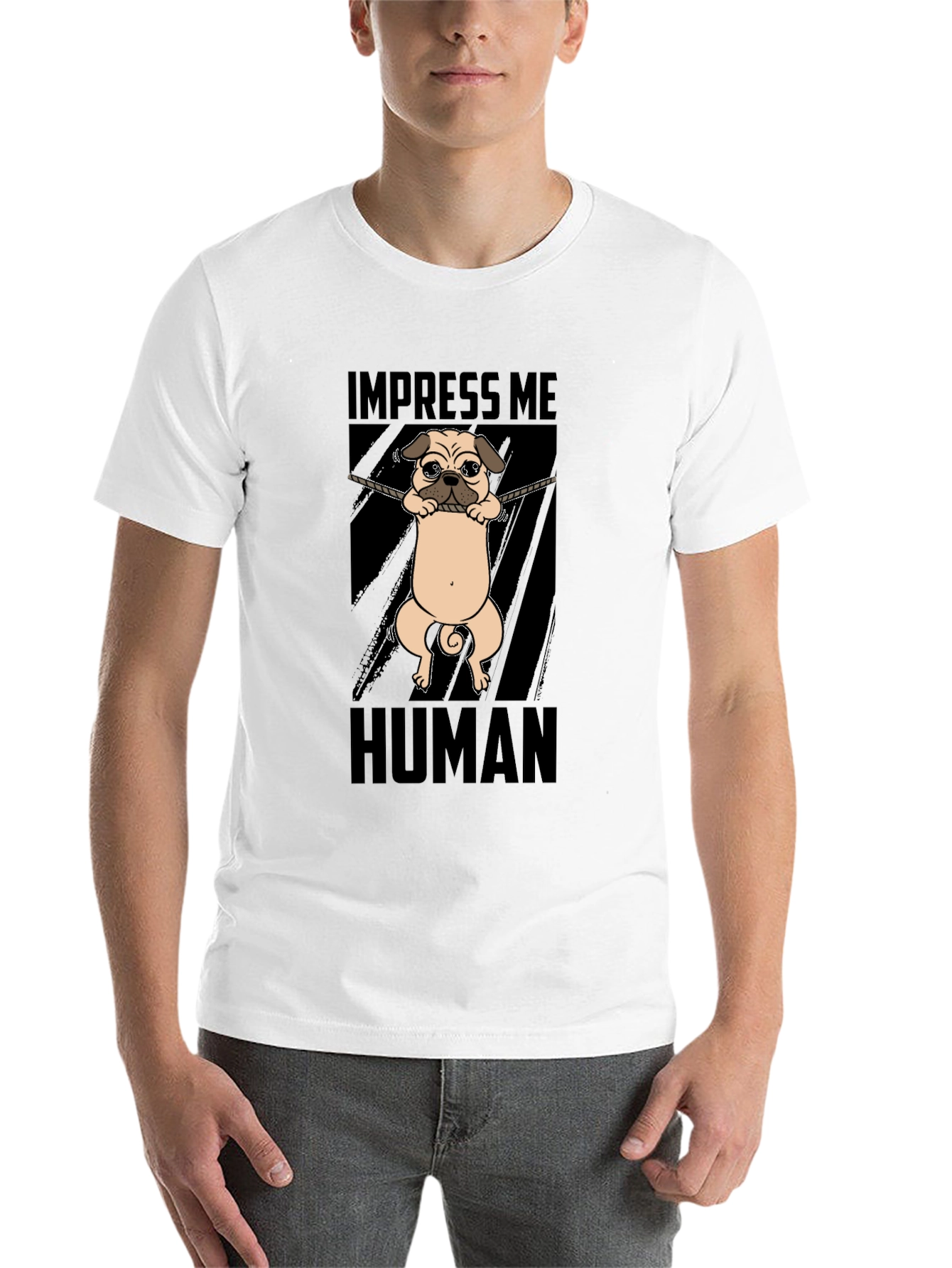 Black Impress Me Human Pug Graphic T-Shirt view 14
