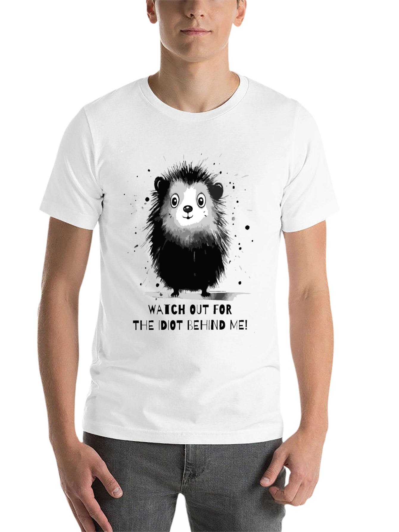 Black Funny Hedgehog Graphic Tee - Watch Out For The Idiot Behind Me! view 14