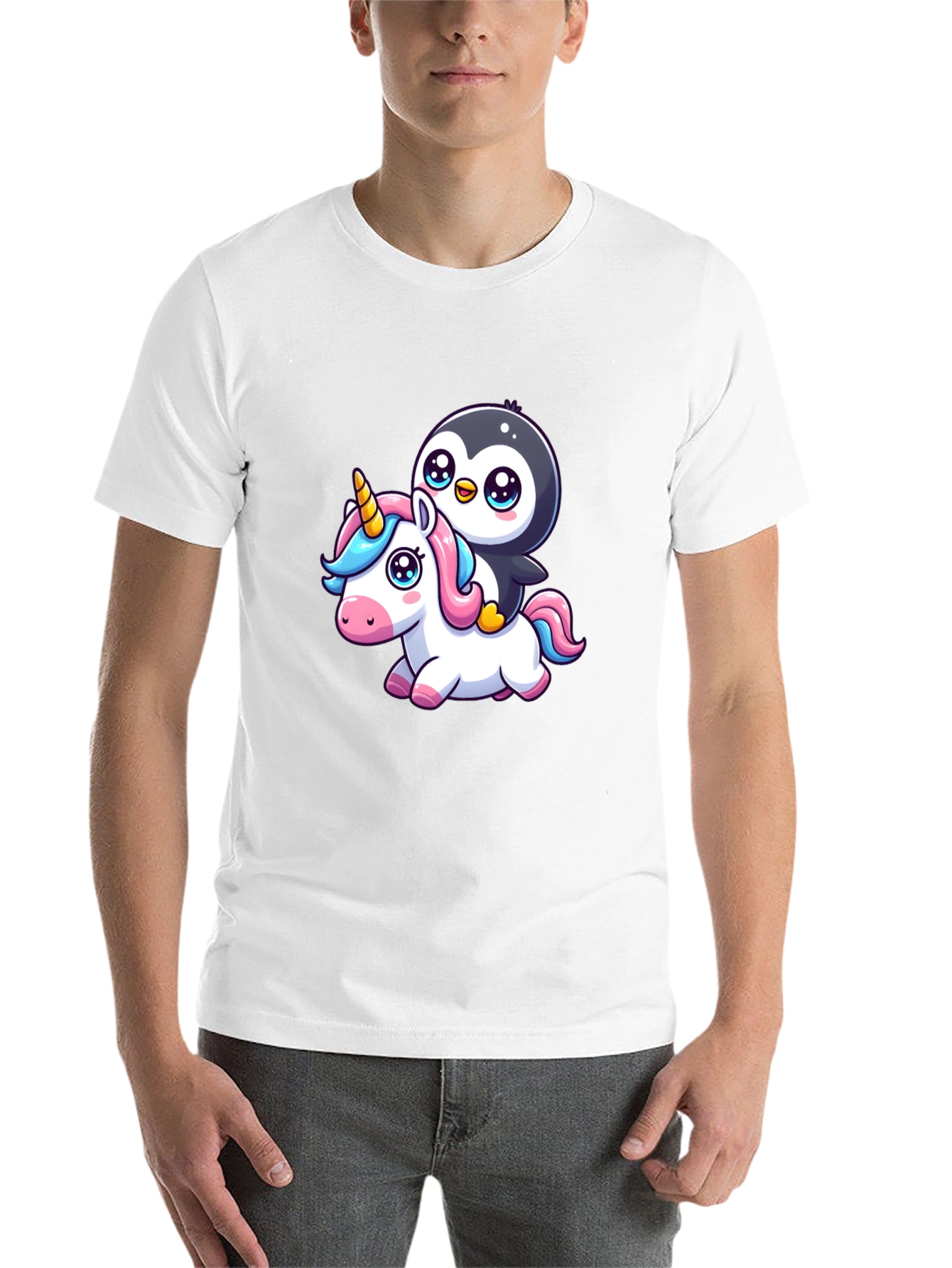 Black Penguin Riding Unicorn Graphic Tee view 14