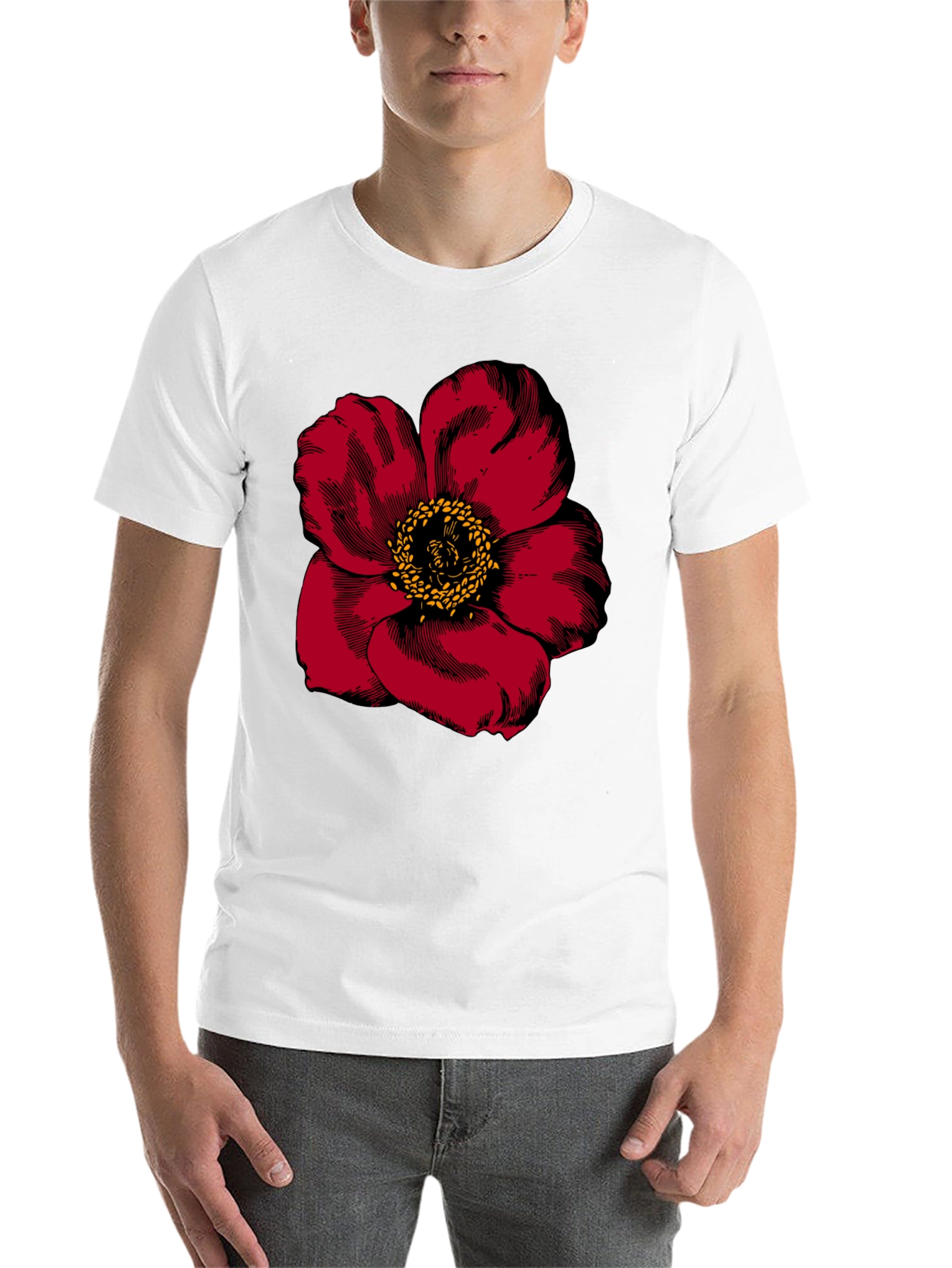 Black Bold Red Flower Graphic Tee - Men's Black T-Shirt view 14