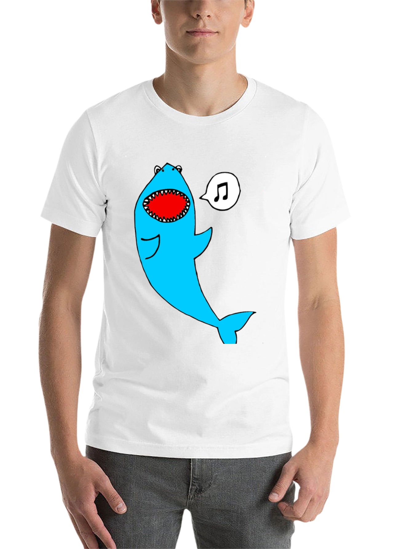 Black Singing Shark Graphic Tee - Black Cotton Blend view 14