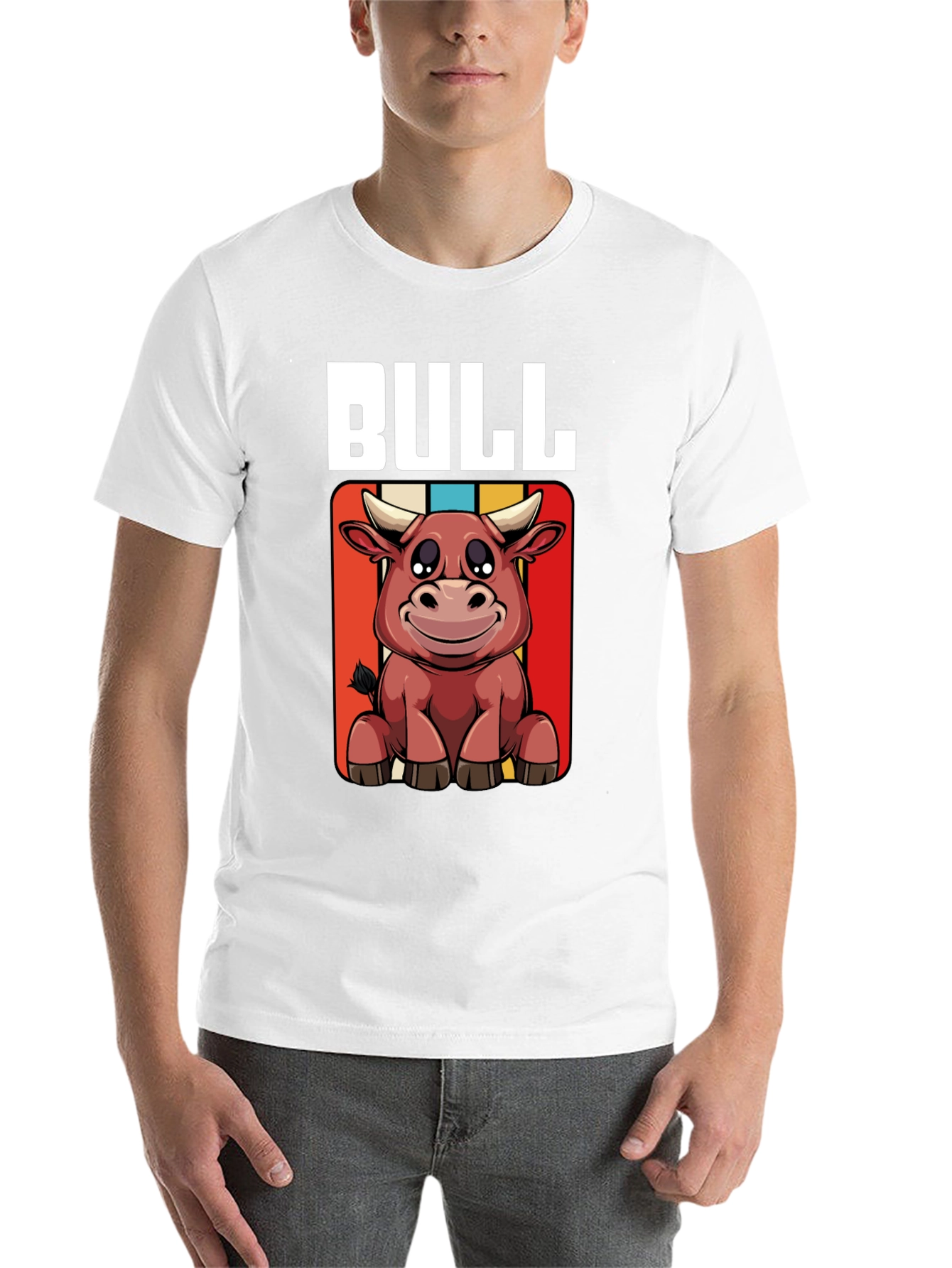 Black Bull Cartoon Graphic Tee - Black Cotton T-Shirt view 14