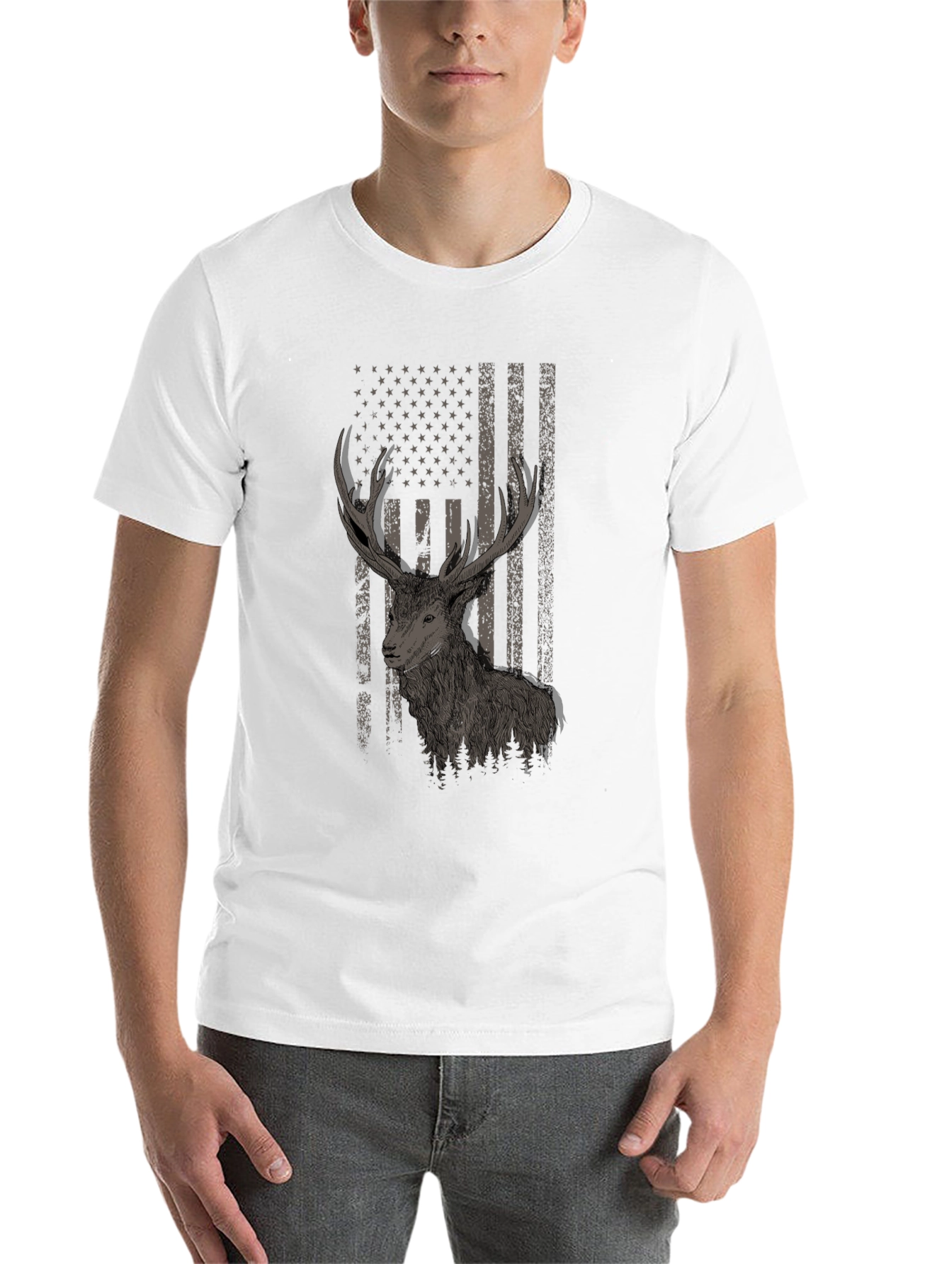 Black Deer Flag Graphic Tee - Black Cotton Blend view 14