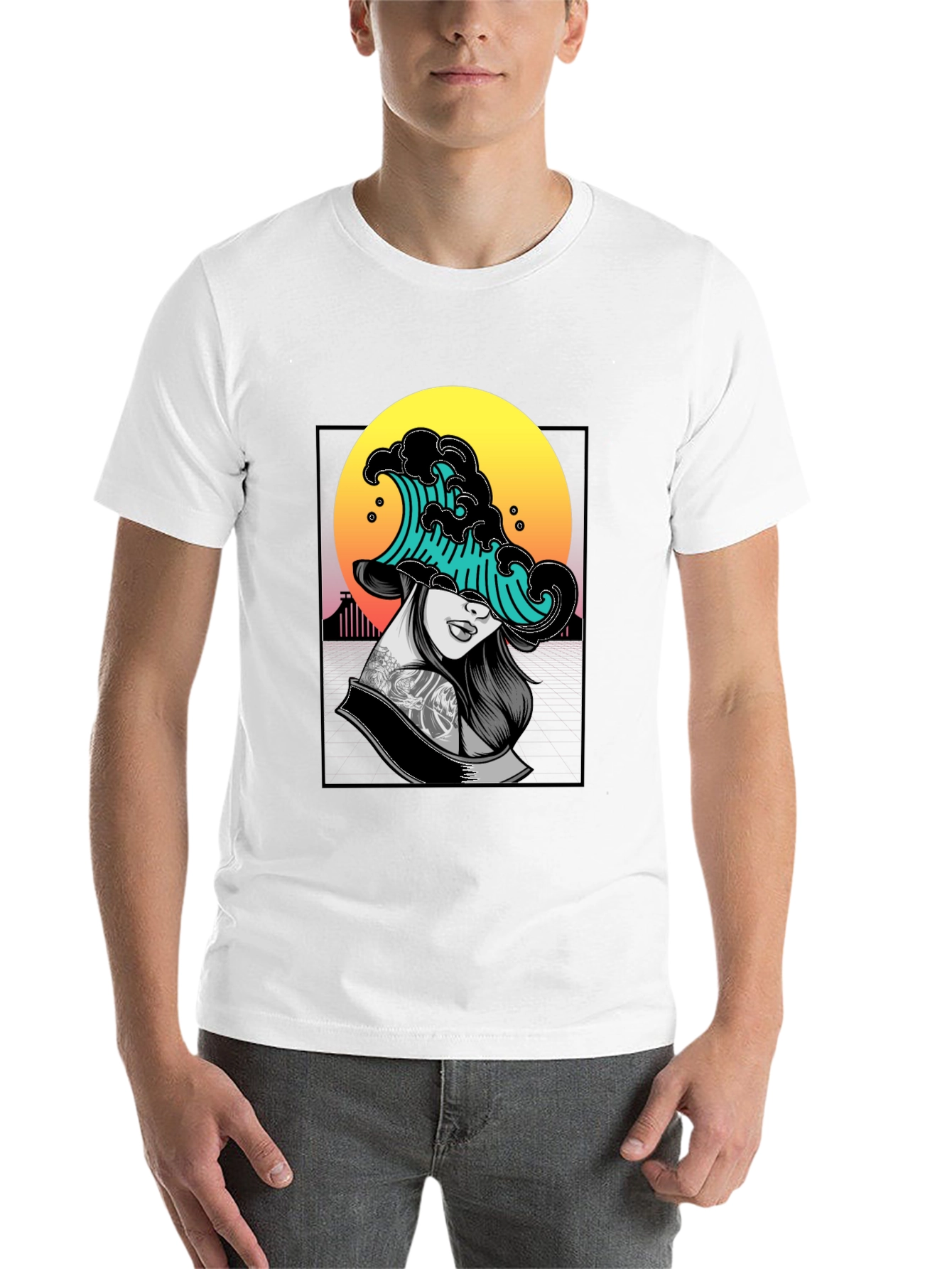 Black Wave Woman Graphic Tee - Unique Black T-Shirt view 14