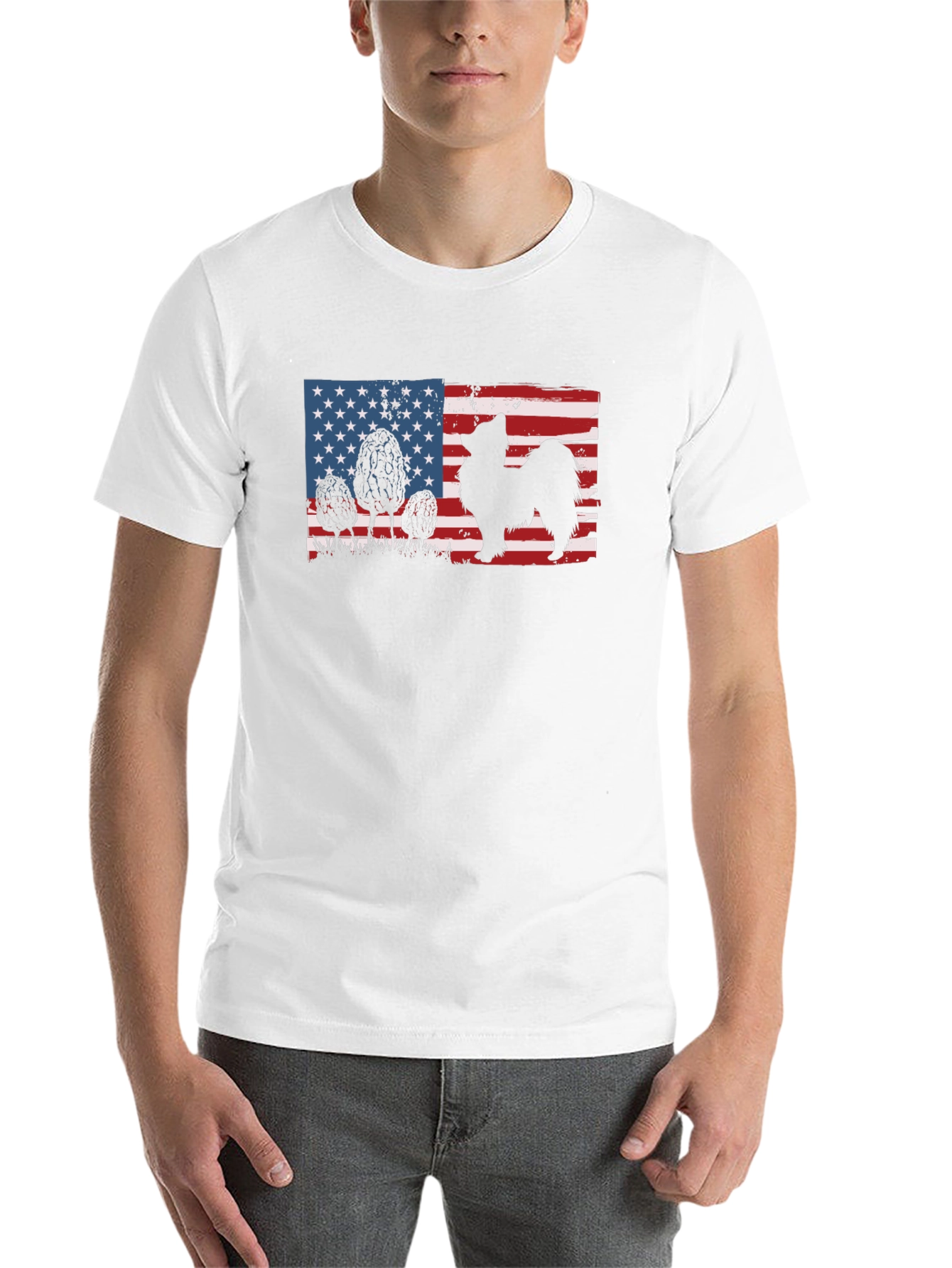 Black American Flag Dog Silhouette T-Shirt view 14