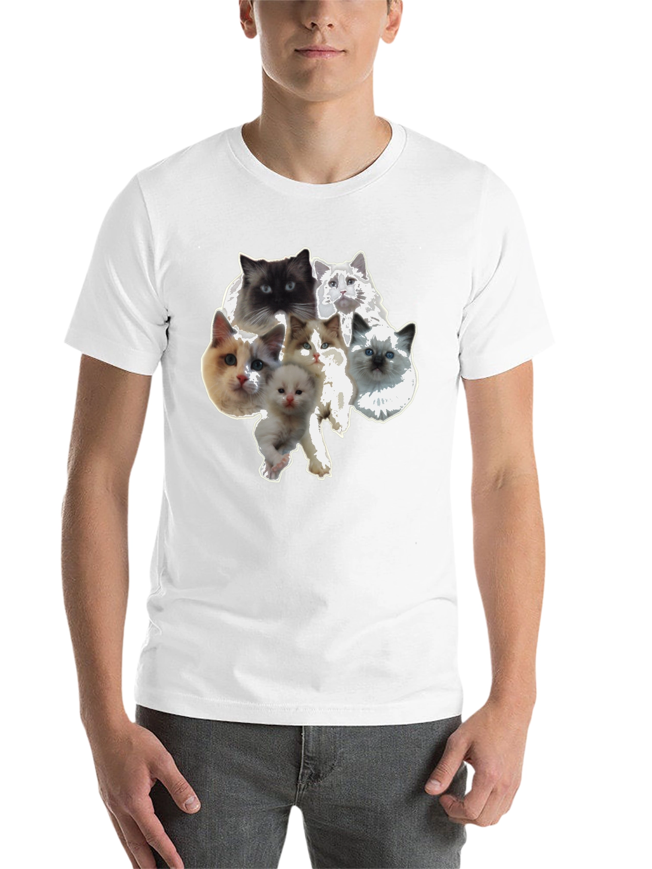 Black Cute Cat Faces Black T-Shirt view 14