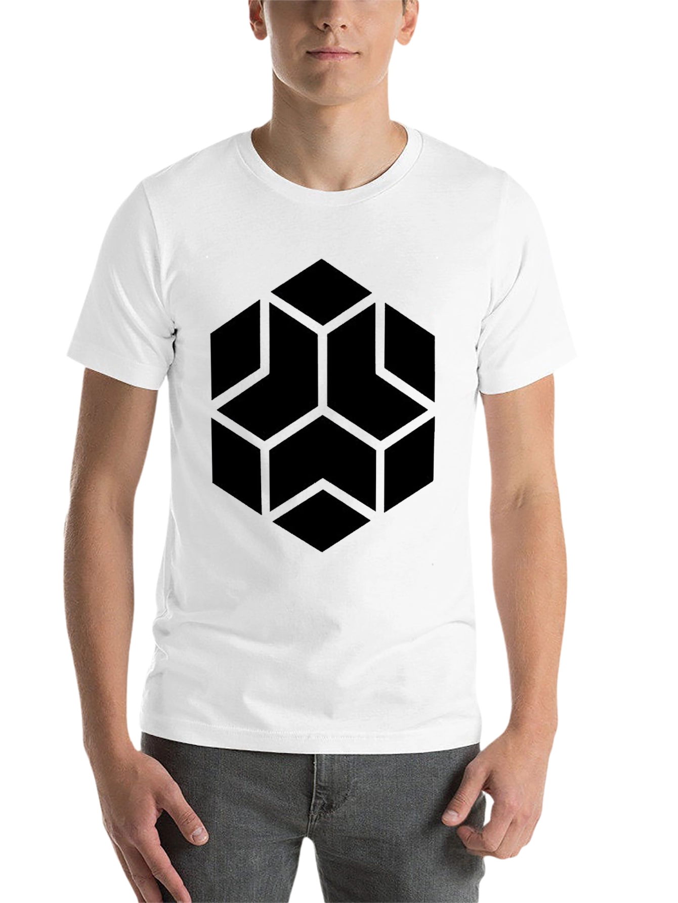 Black Geometric Hexagon Graphic Black T-Shirt view 14