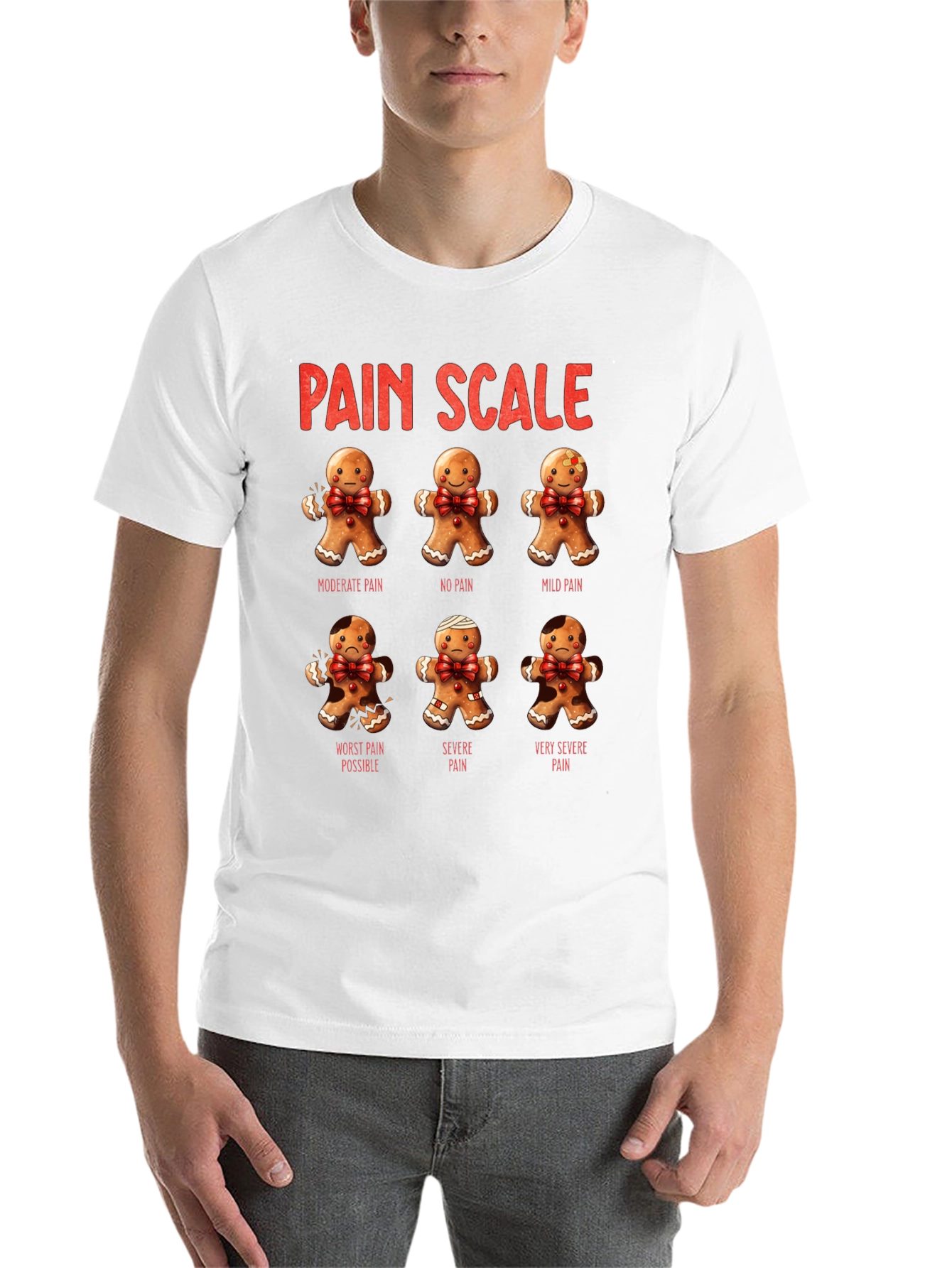 Black Gingerbread Pain Scale Black T-Shirt view 14