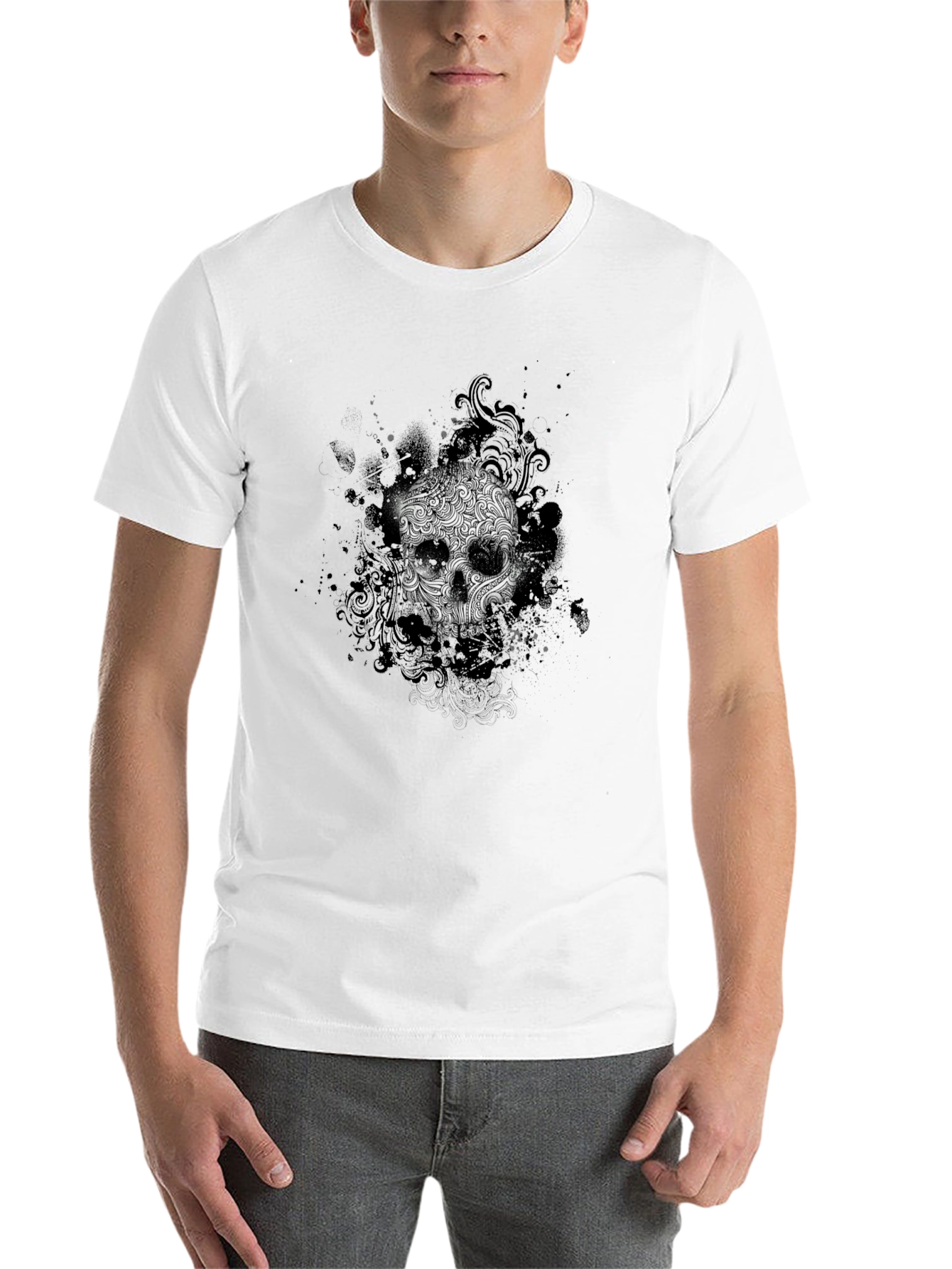 Black Skull Graphic Black T-Shirt - Artistic Design view 14