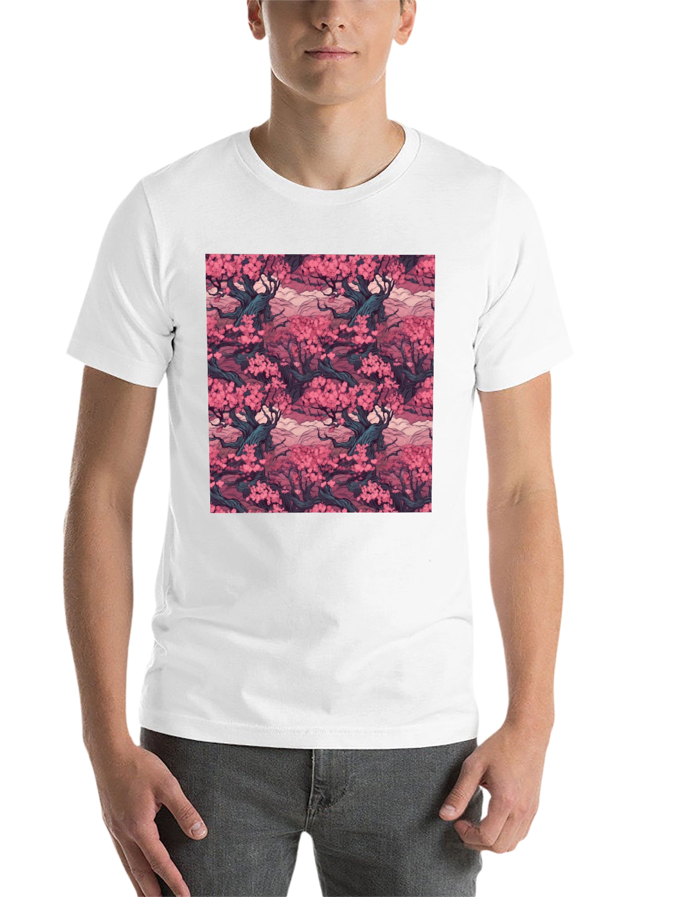 Black Cherry Blossom T-Shirt, Black, Relaxed Fit view 14