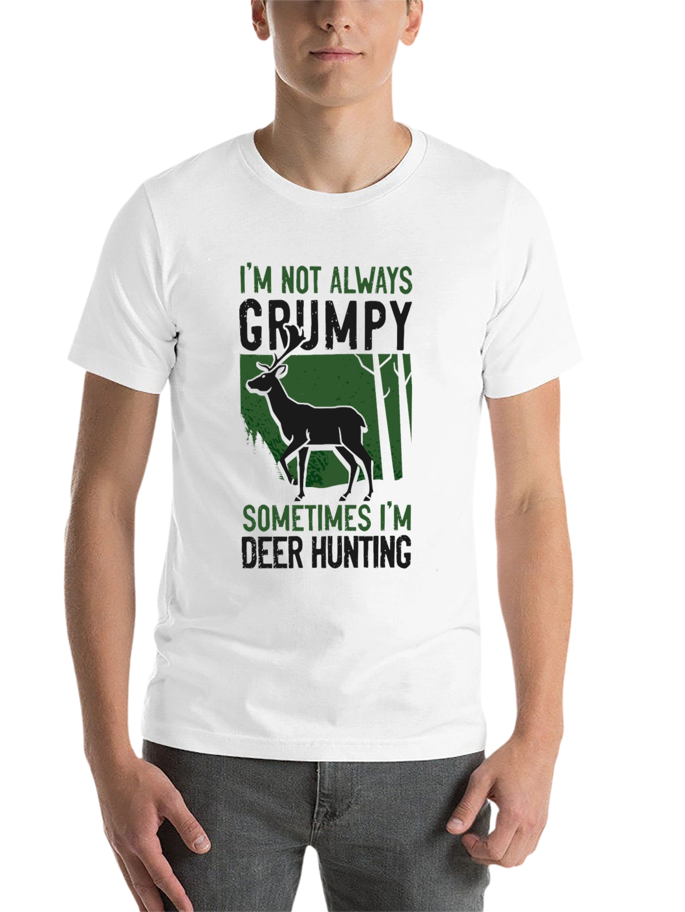 Black Grumpy Deer Hunting T-Shirt: Funny Graphic Tee view 14
