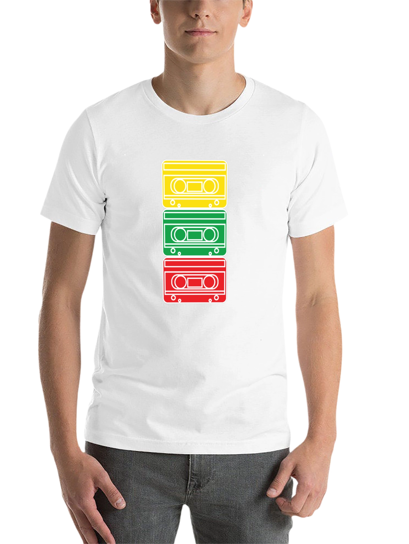 Black Retro Cassette Tape Stack Graphic T-Shirt view 14