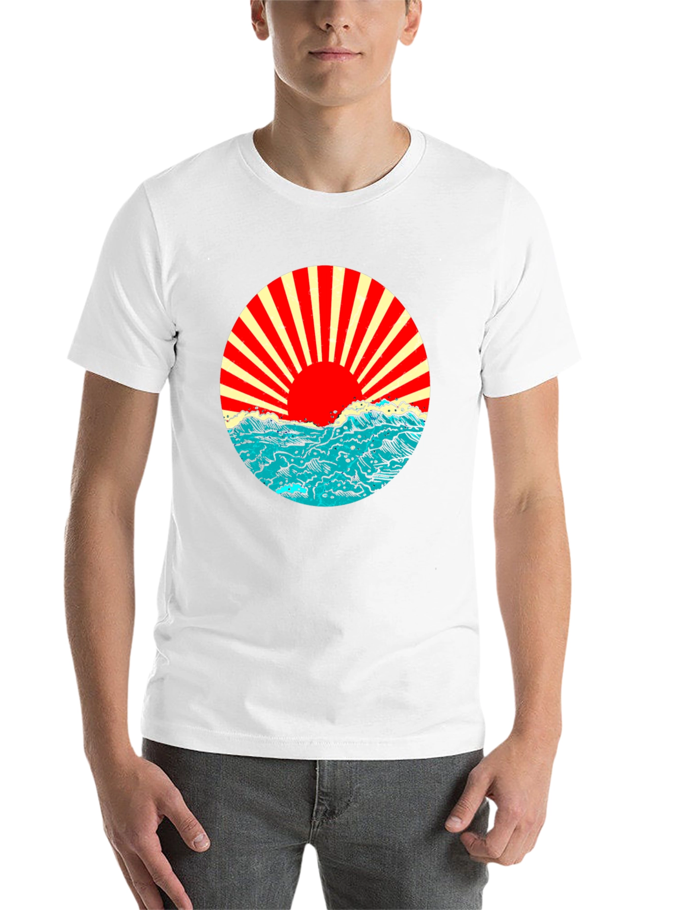 Black Rising Sun Ocean Wave Graphic Tee - Black view 14
