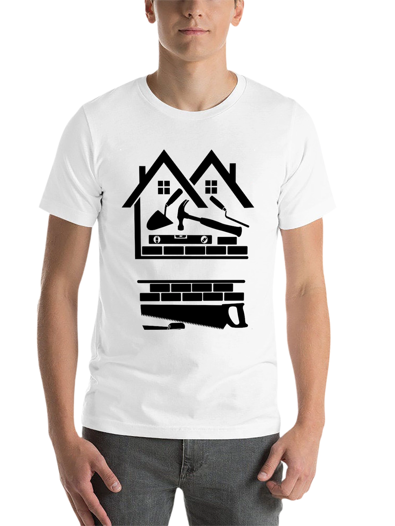 Black Construction Worker Graphic T-Shirt, Black view 14