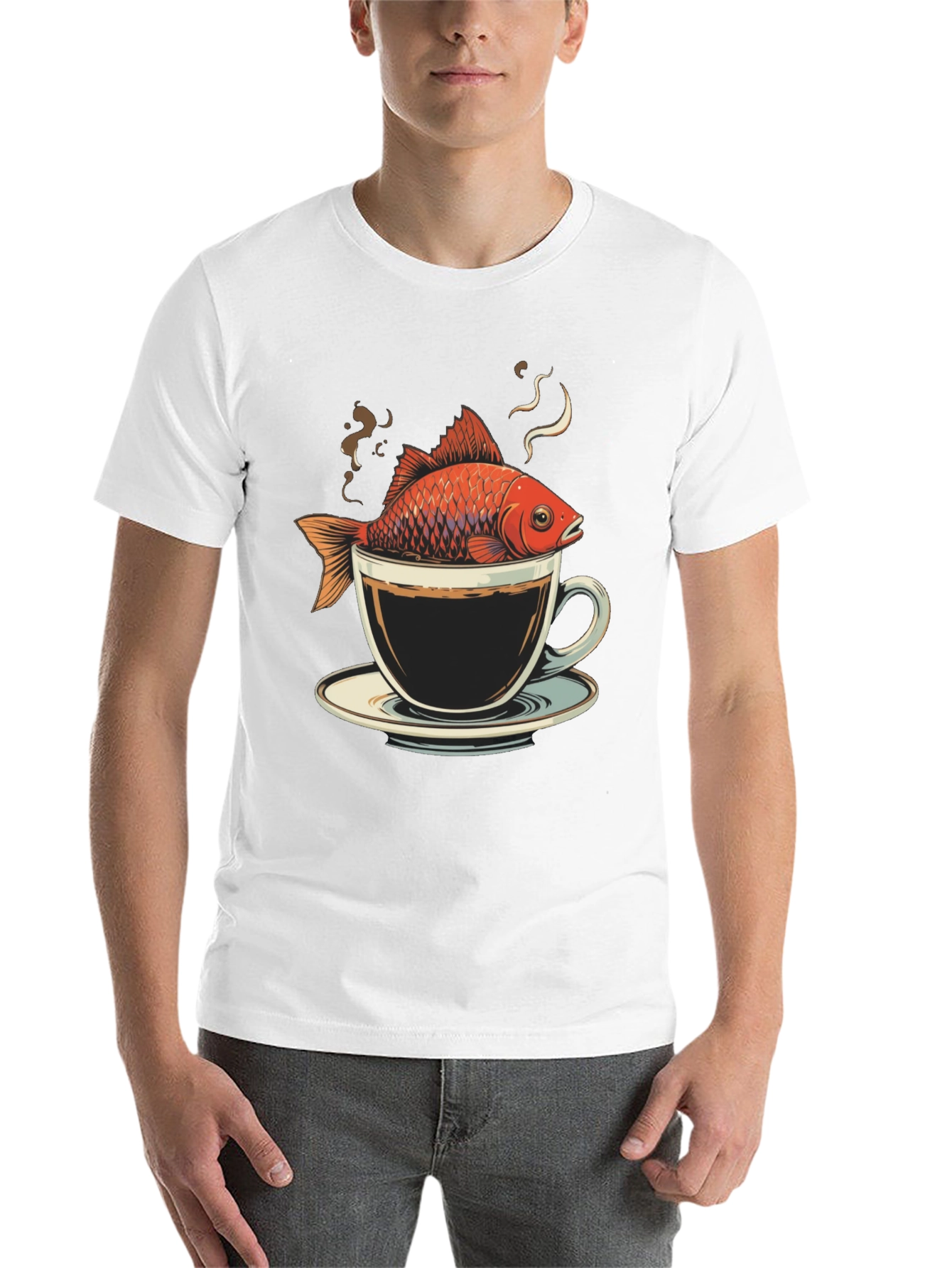 Black Fish in Coffee Cup T-Shirt - Unique Graphic Tee view 14