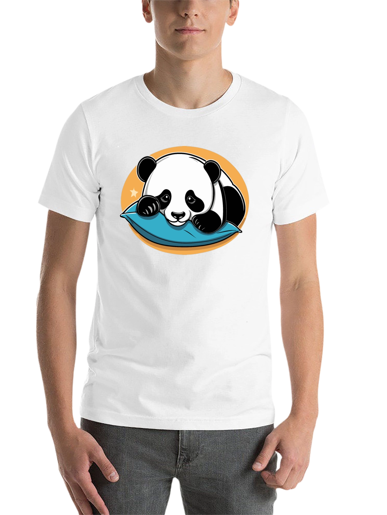 Black Cute Panda Pillow Black T-Shirt view 14