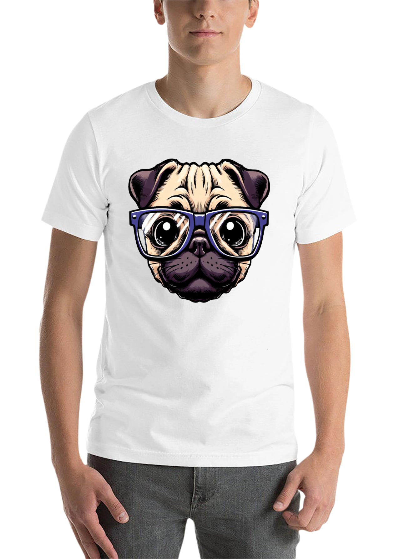 Black Pug with Glasses Graphic Tee - Black view 14