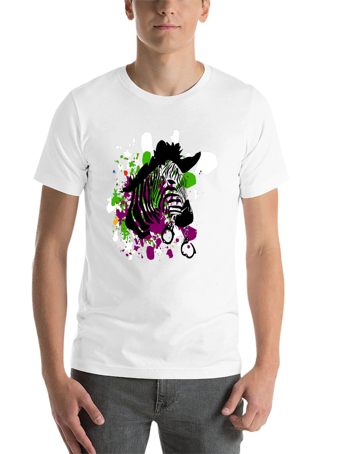 Black Zebra Art Men's Black T-Shirt view 14