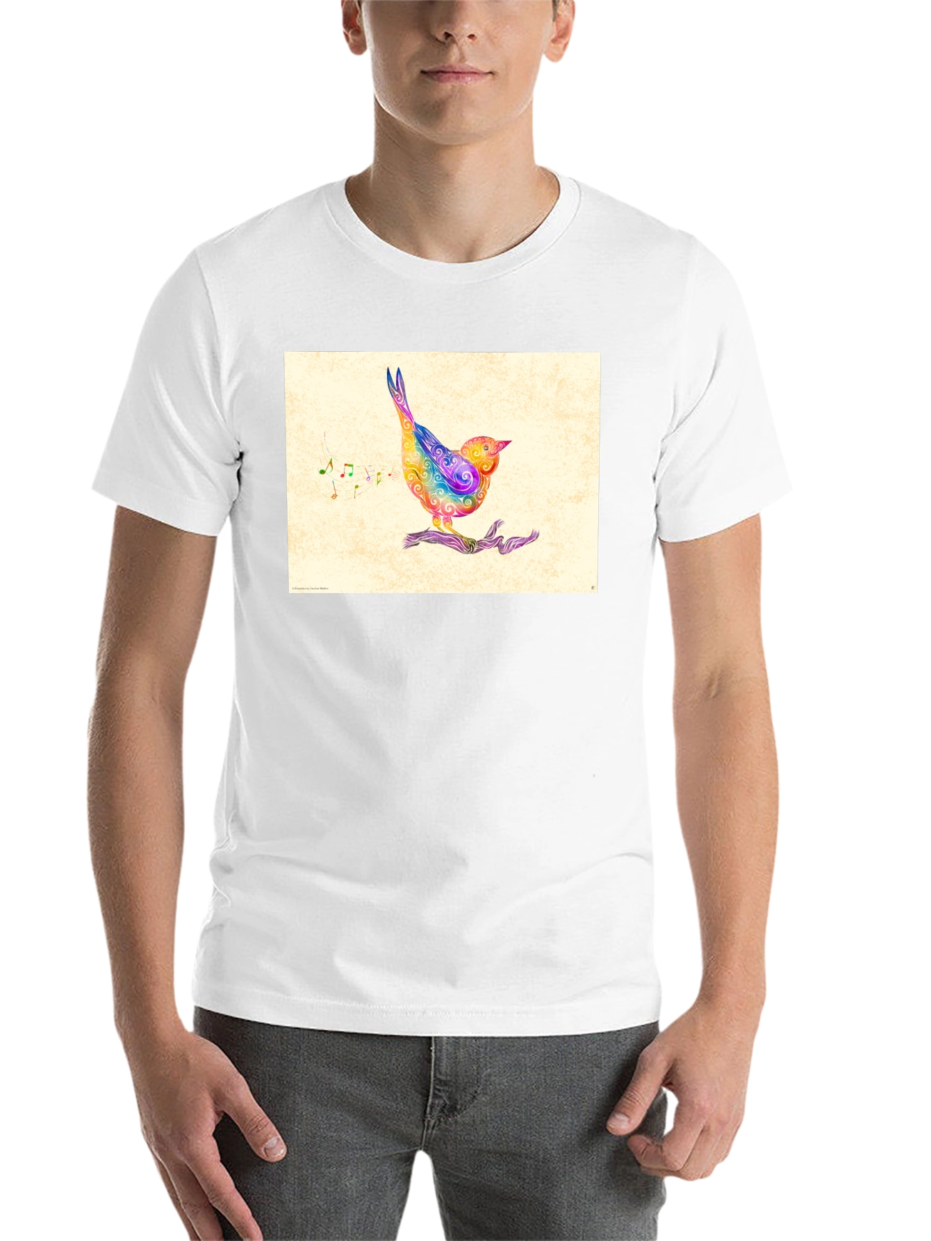 Black Rainbow Bird Music Note Graphic Tee view 14