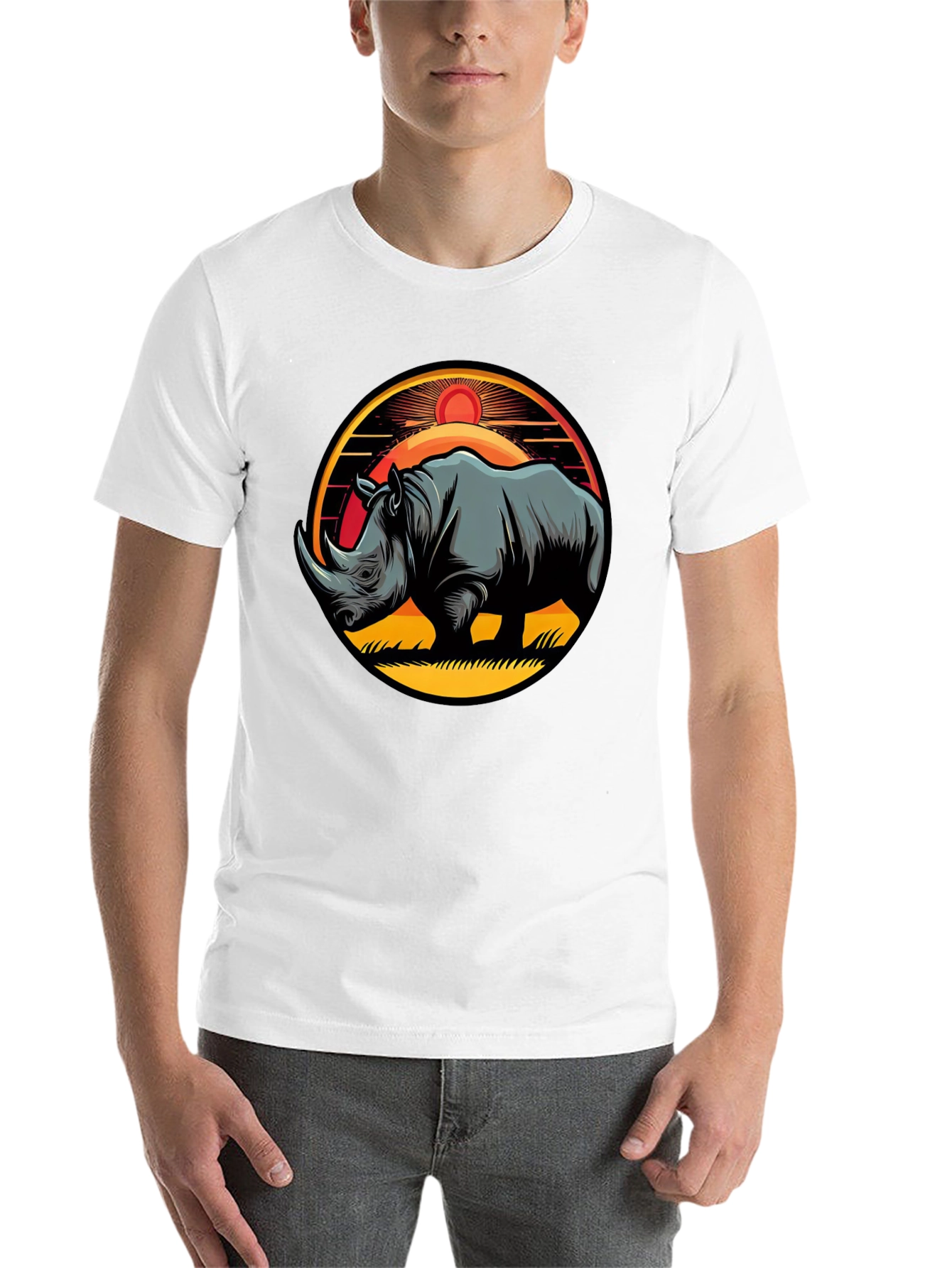 Black Rhino Sunset Graphic Tee - Stylish Men's Black T-Shirt view 14