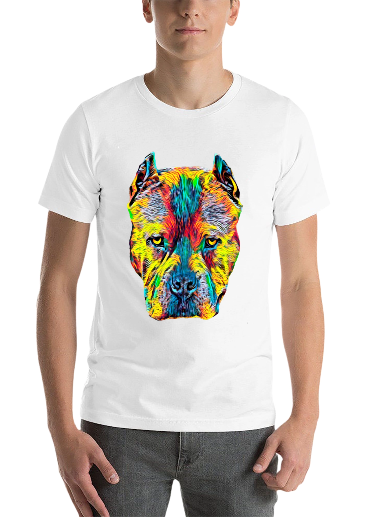 Black Colorful Pitbull Dog Graphic Print Black T-Shirt view 14