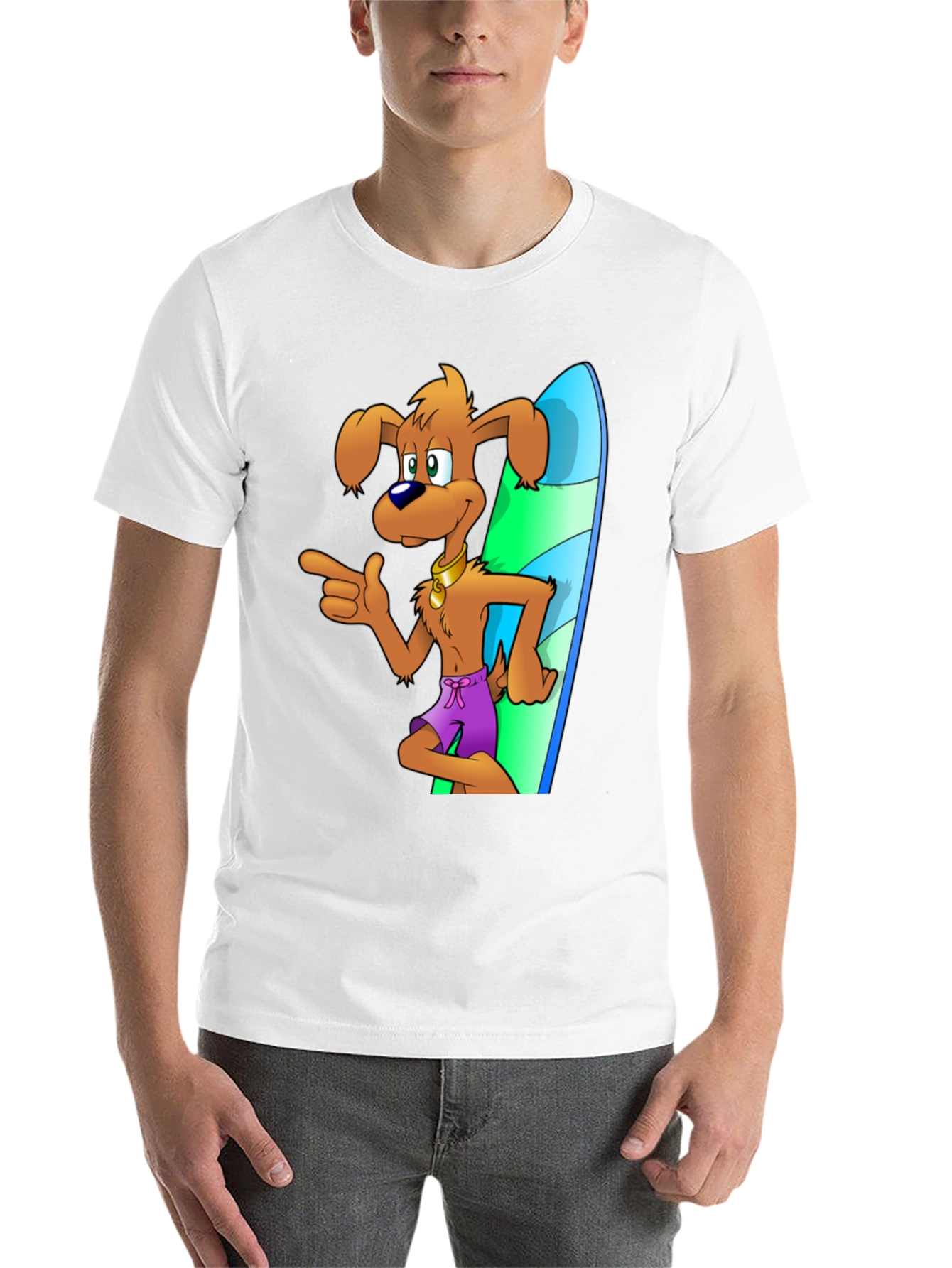 Black Cartoon Dog Surfing T-Shirt view 14