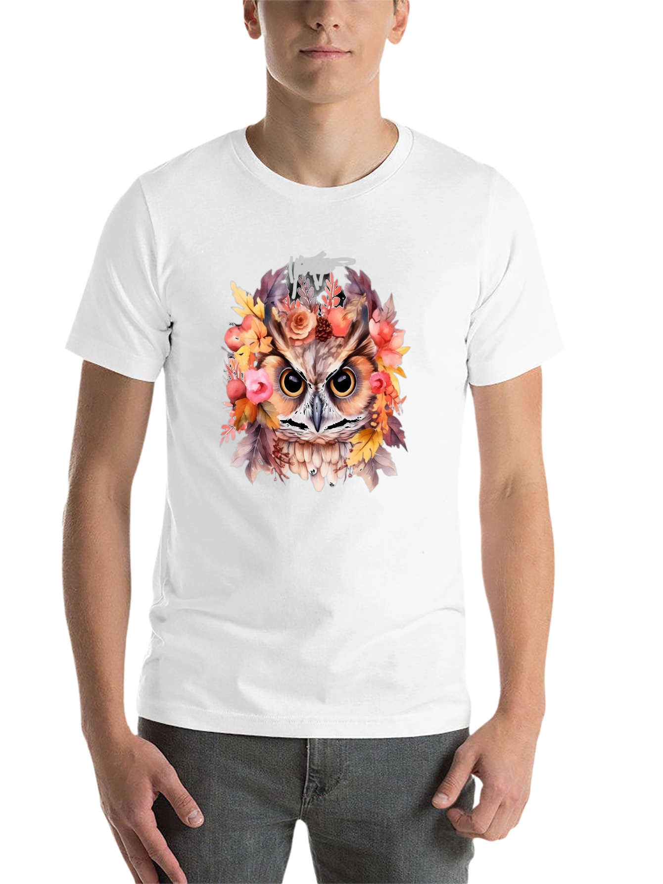 Black Floral Owl Graphic Print Black T-Shirt view 14