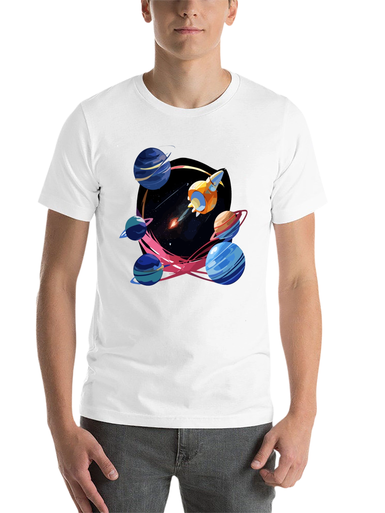 Black Space Adventure T-Shirt: Rocket and Planets view 14