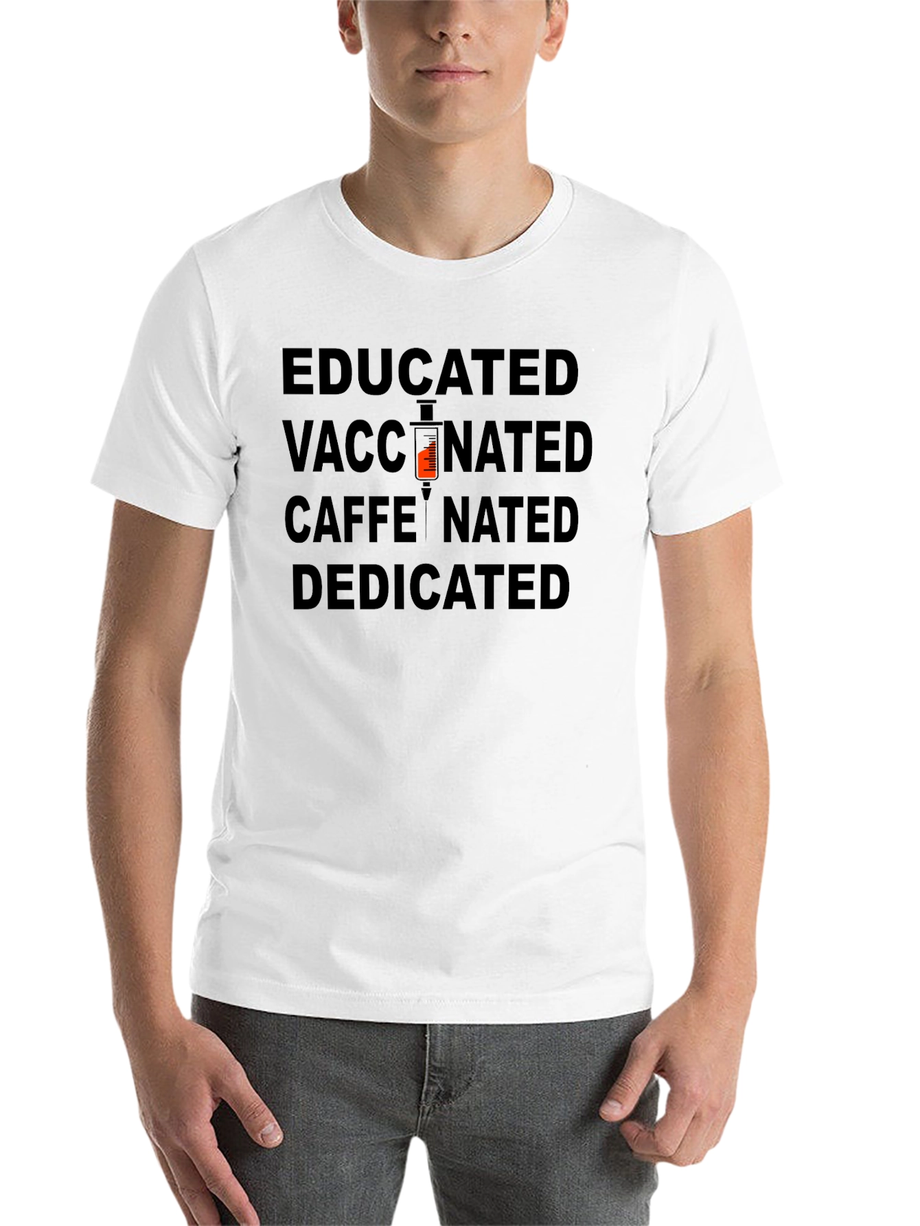 Black Educated Vaccinated Caffeinated Dedicated Black T-Shirt view 14