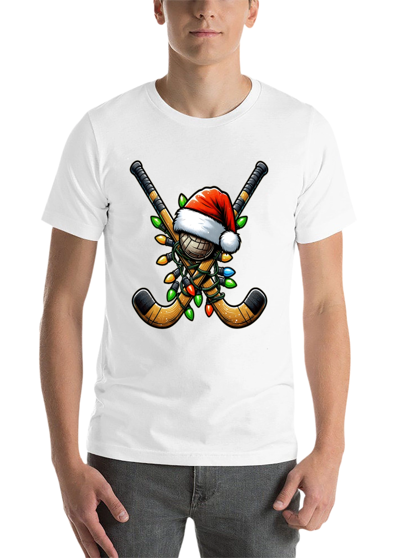 Black Festive Hockey Holiday T-Shirt view 14