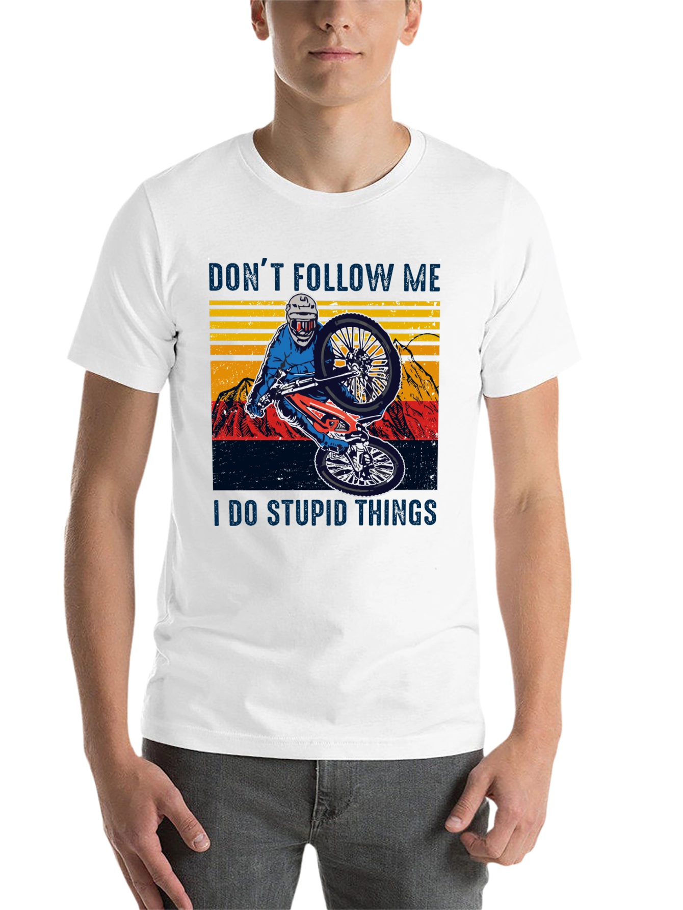Black Funny Mountain Bike Graphic Tee - Don't Follow Me view 14