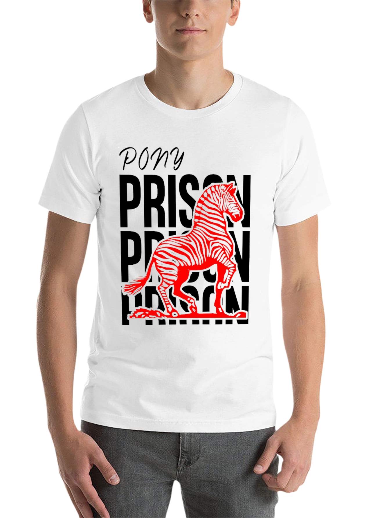 Black Pony Prison Zebra Graphic Tee - Unique Animal Design T-Shirt view 14