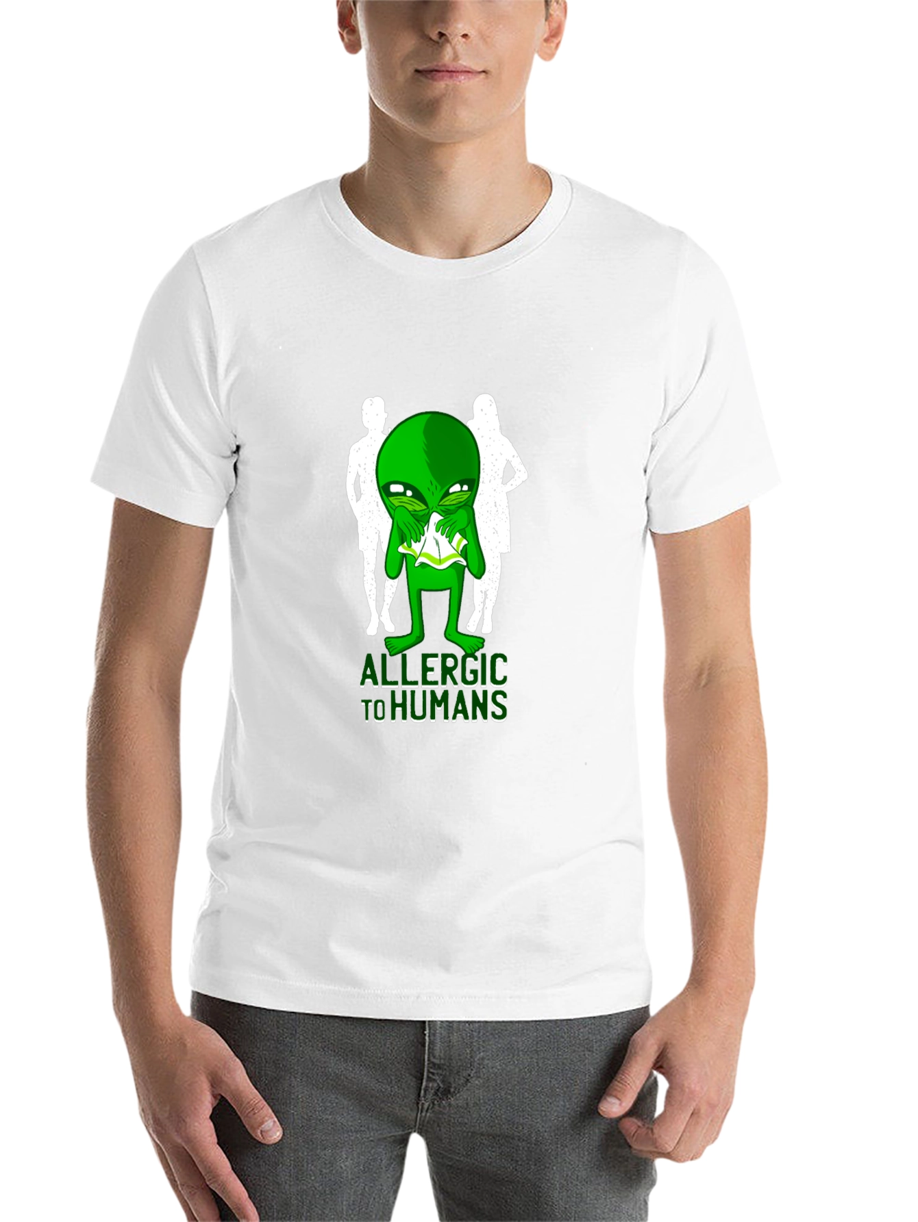 Black Allergic to Humans Alien Graphic Tee view 14