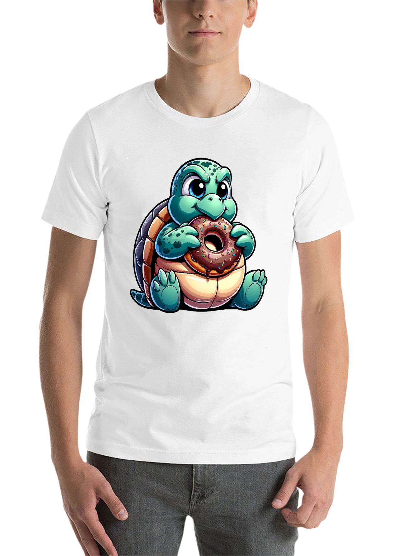 Black Turtle Eating Donut Graphic Tee - Fun Cartoon Shirt view 14