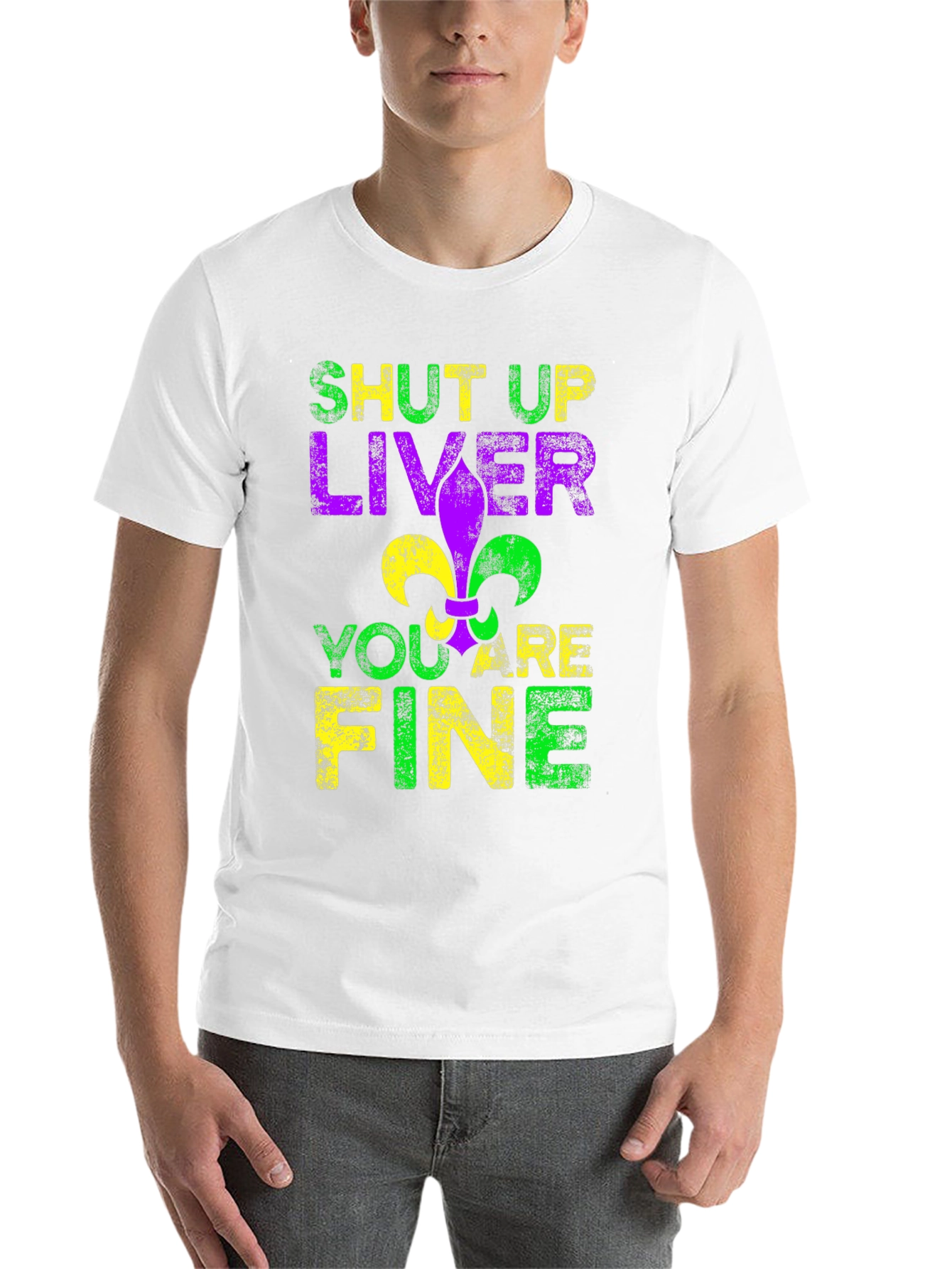 Black Funny Shut Up Liver T-Shirt, Mardi Gras Fleur de Lis Graphic Tee view 14