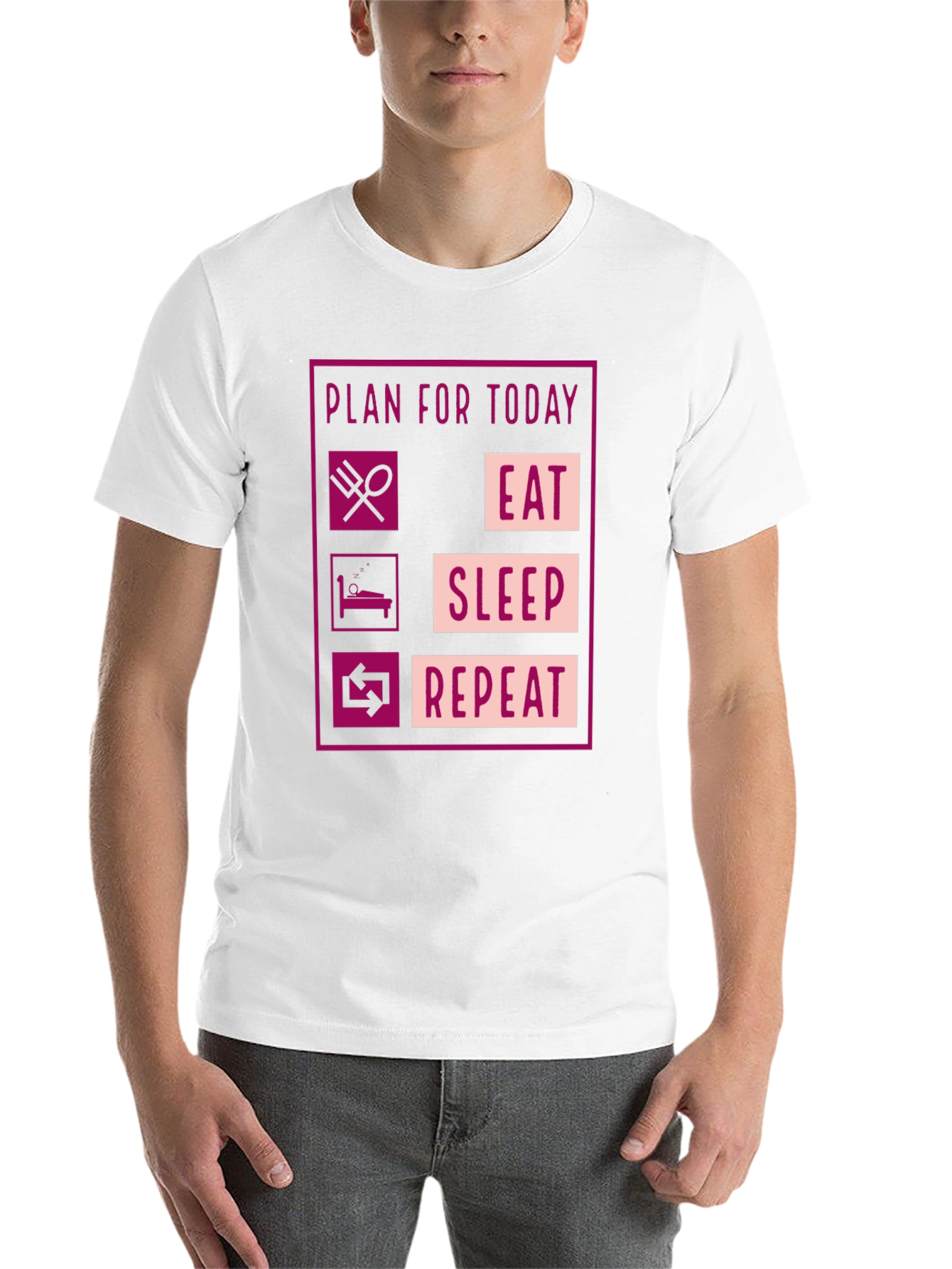 Black Eat Sleep Repeat Graphic Tee - Funny Daily Plan Shirt view 14