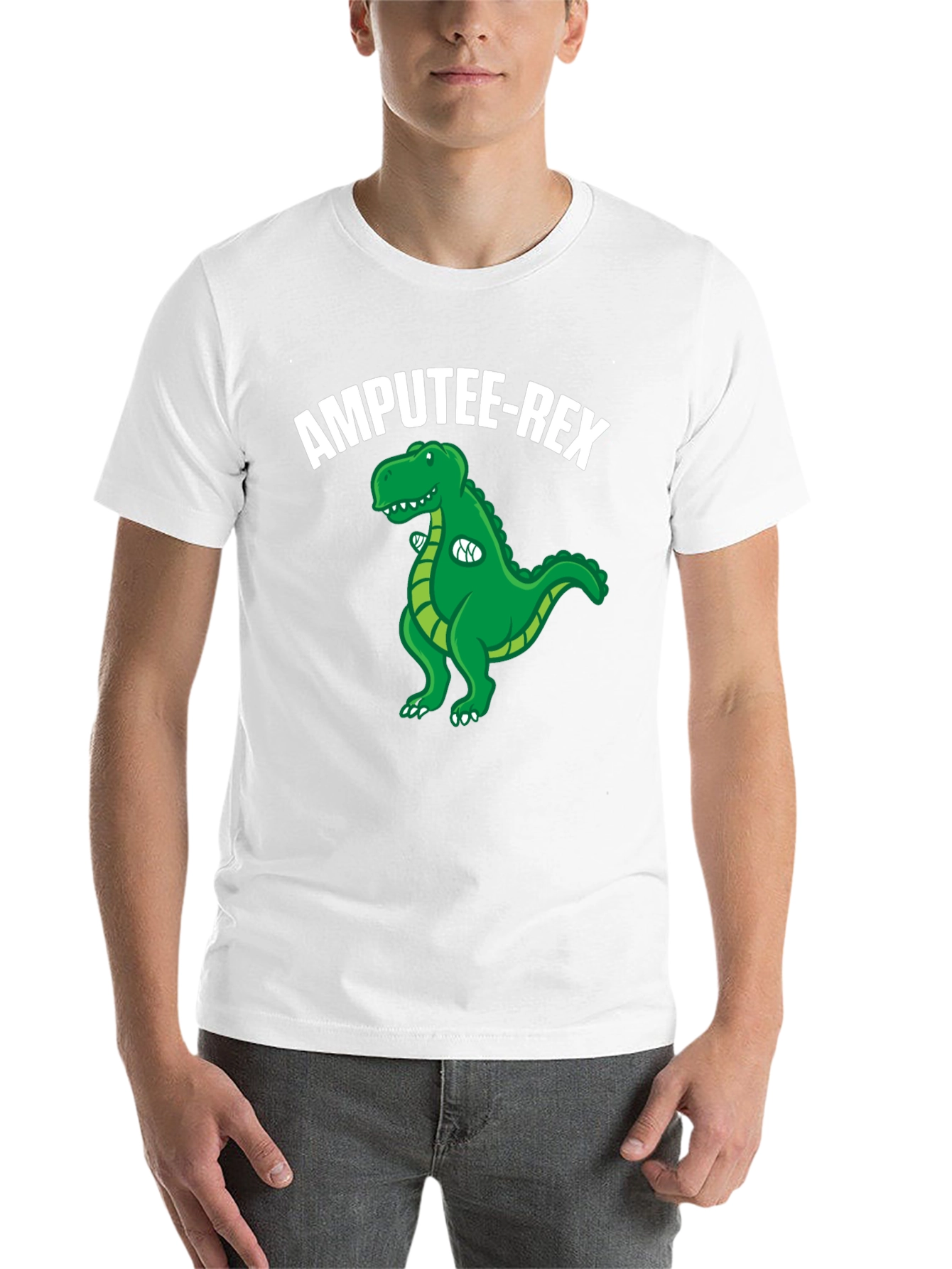 Black Amputee-Rex T-Shirt: Funny Dinosaur Graphic Tee view 14