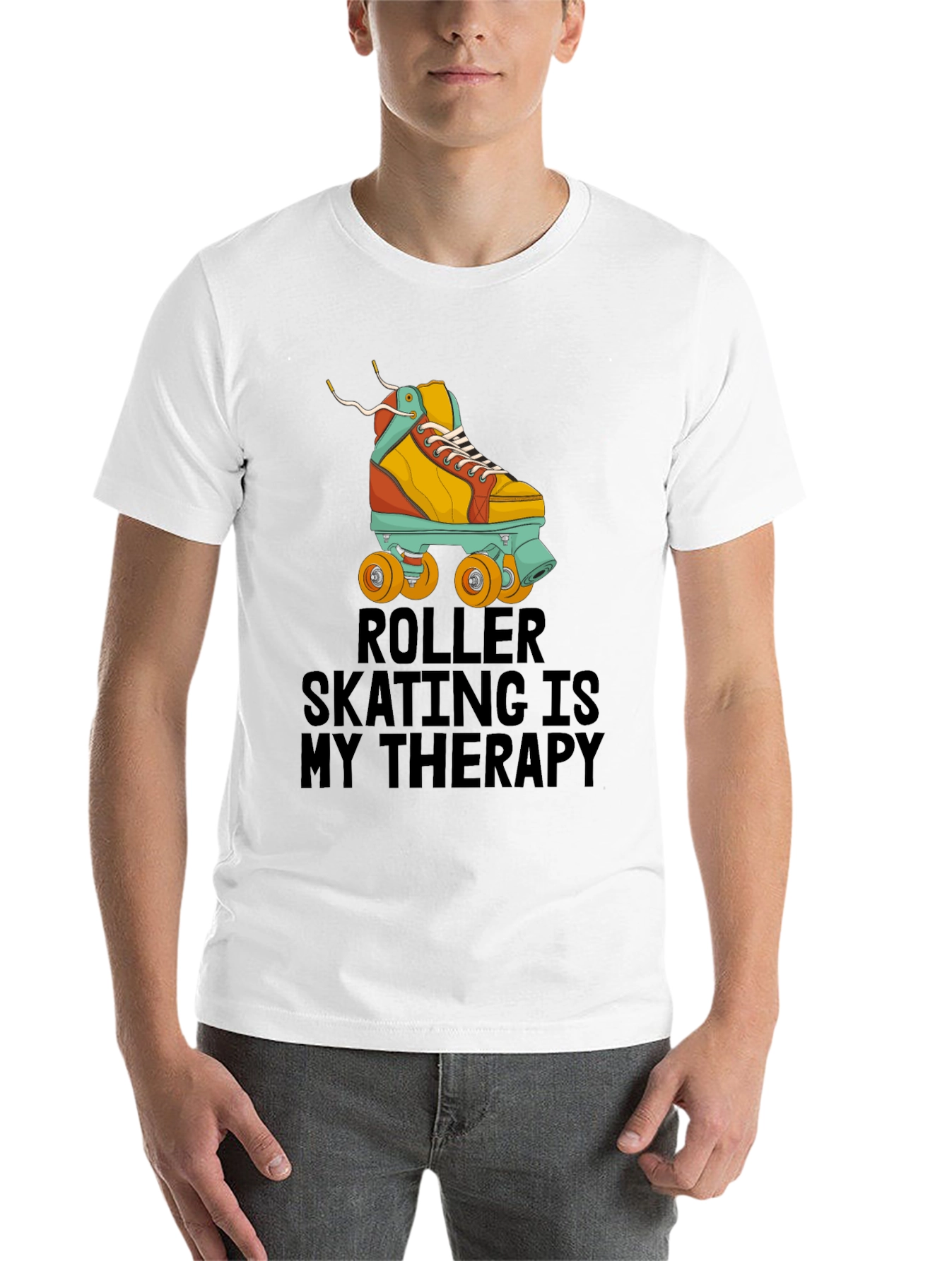 Black Roller Skating Therapy T-Shirt - Cool Retro Design view 14
