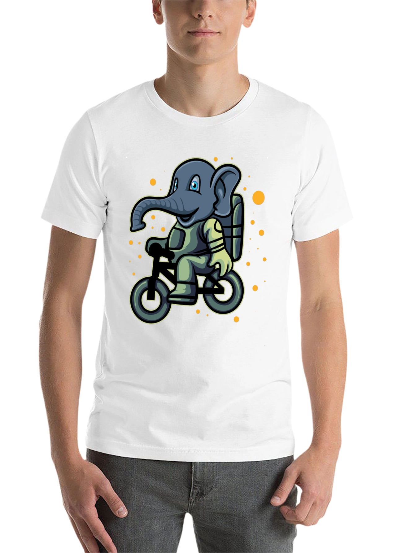 Black Elephant on Bike T-Shirt - Cartoon Style view 14