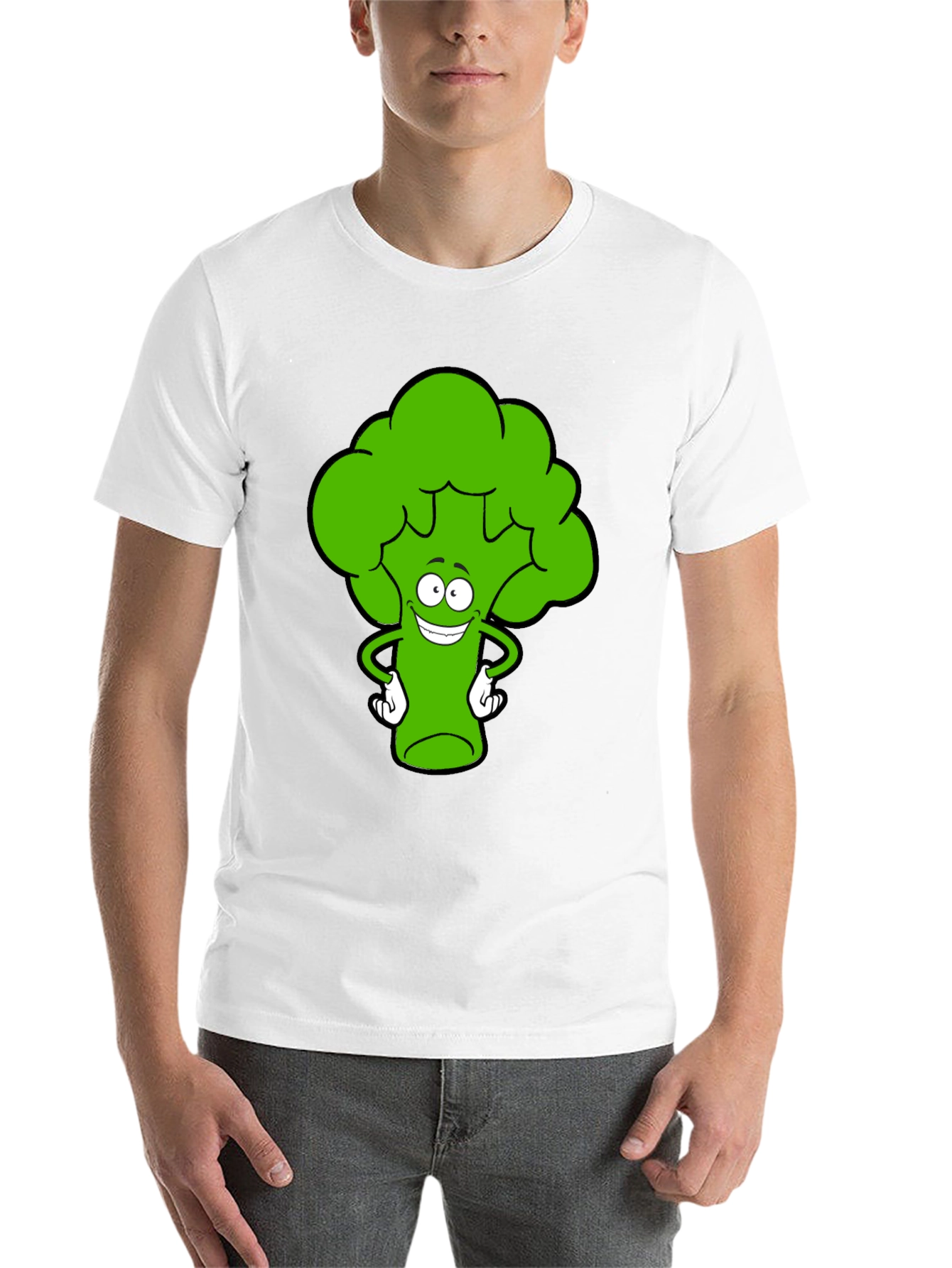 Black Funny Broccoli Cartoon Black T-Shirt view 14