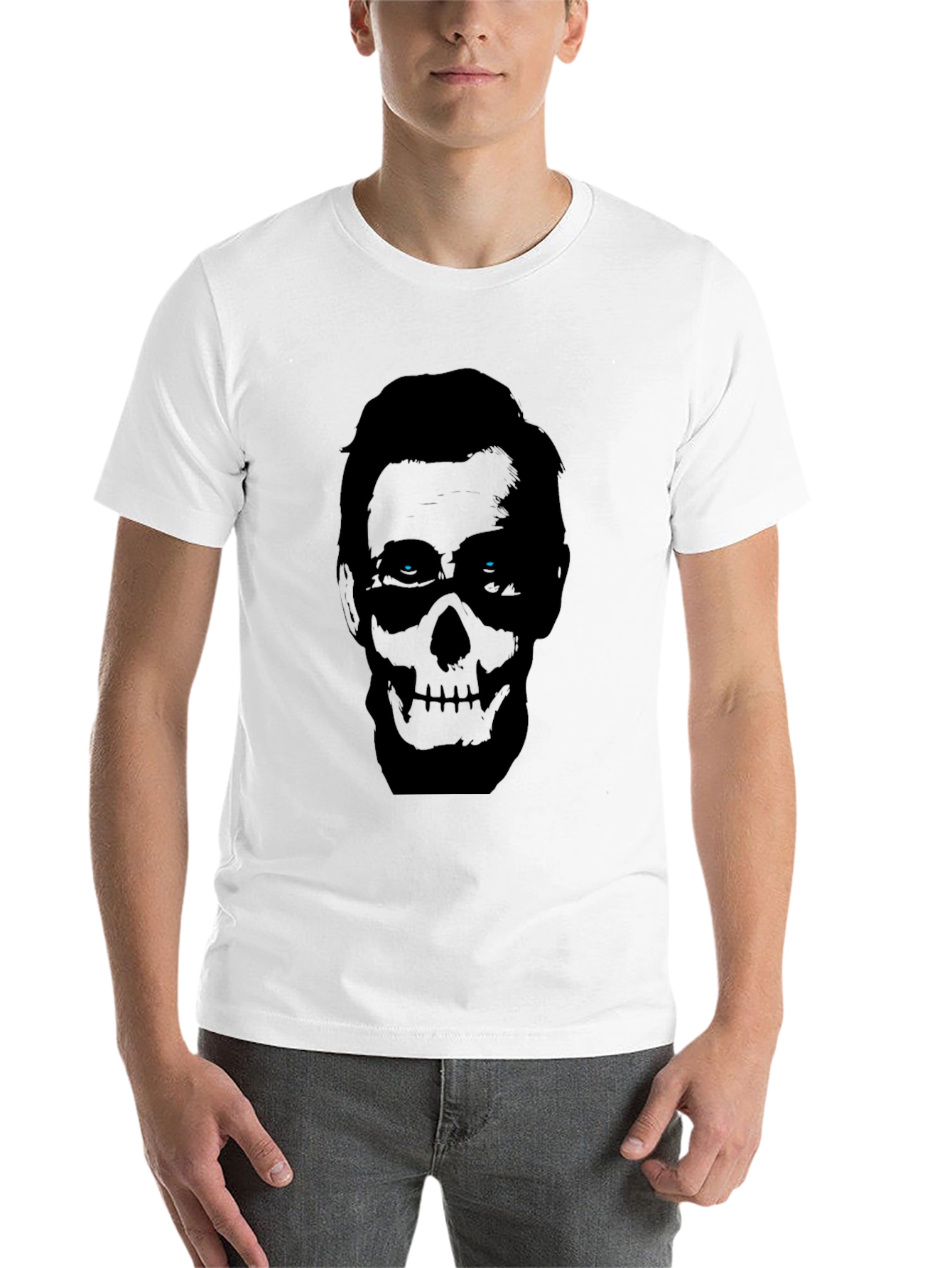 Black Skull Face Graphic Print Men's Black T-Shirt view 14