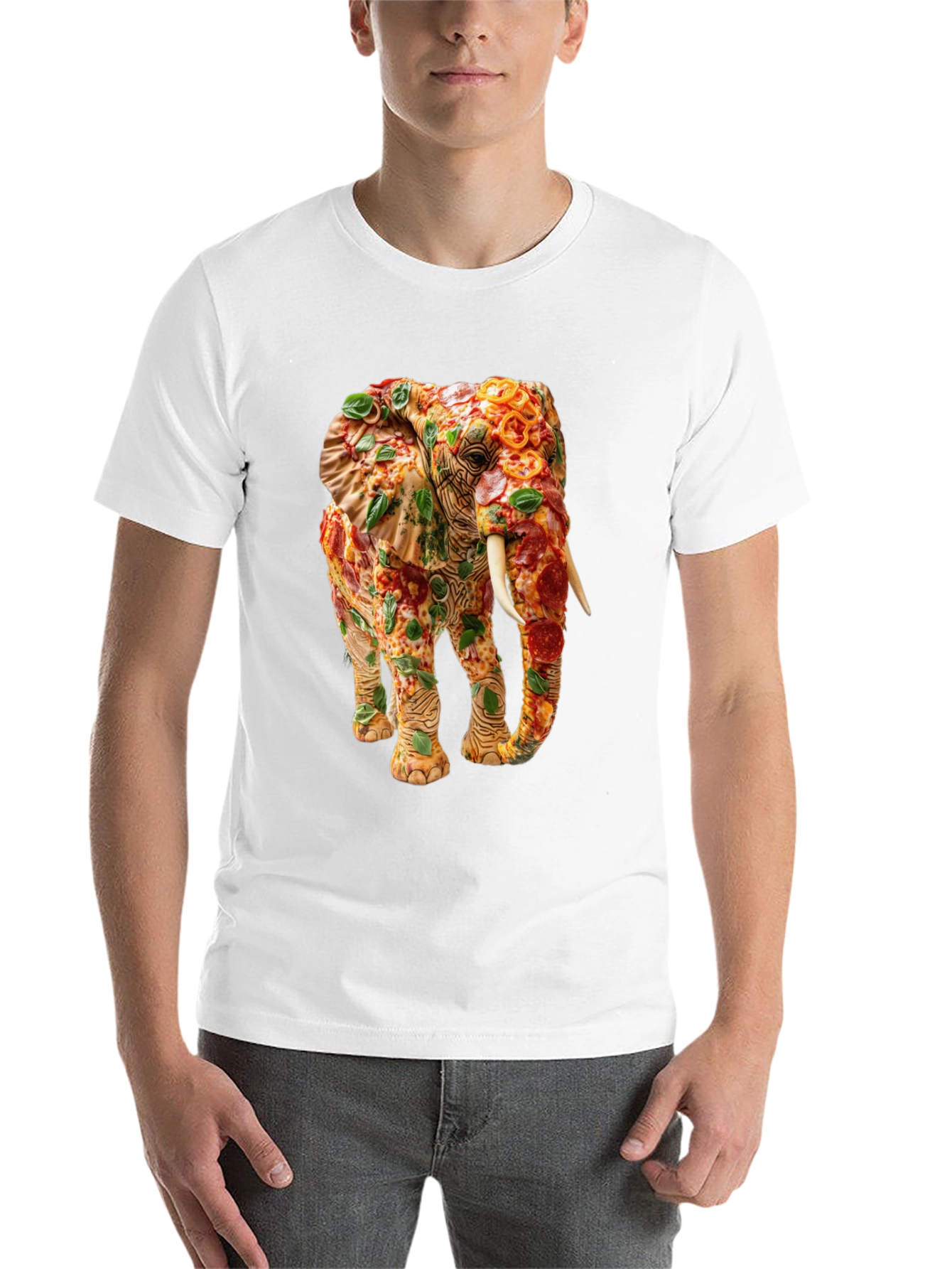 Black Pizza Elephant Graphic Tee - Unique Food Art Shirt view 14