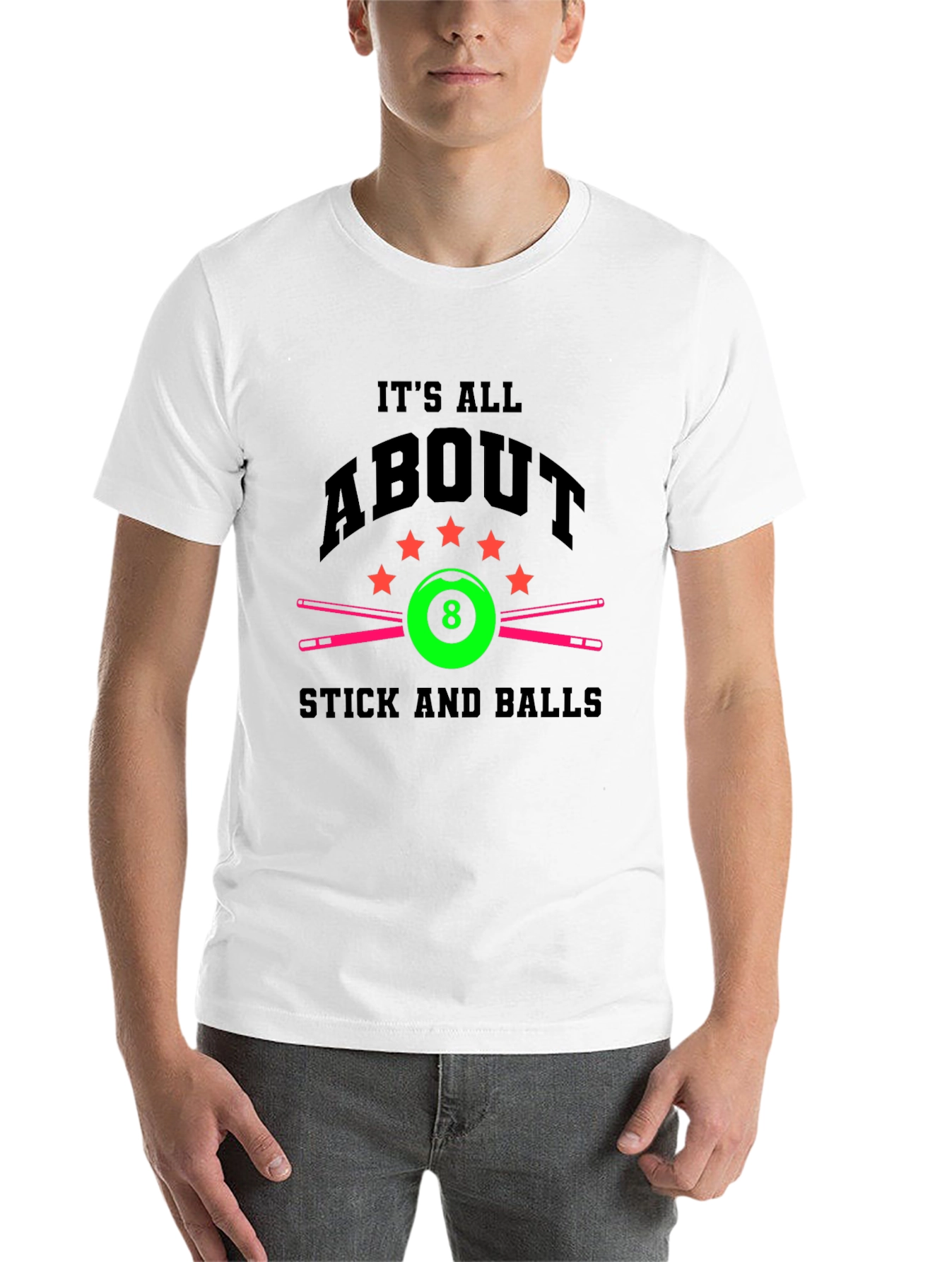 Black Pool 8 Ball T-Shirt - Stick and Balls view 14